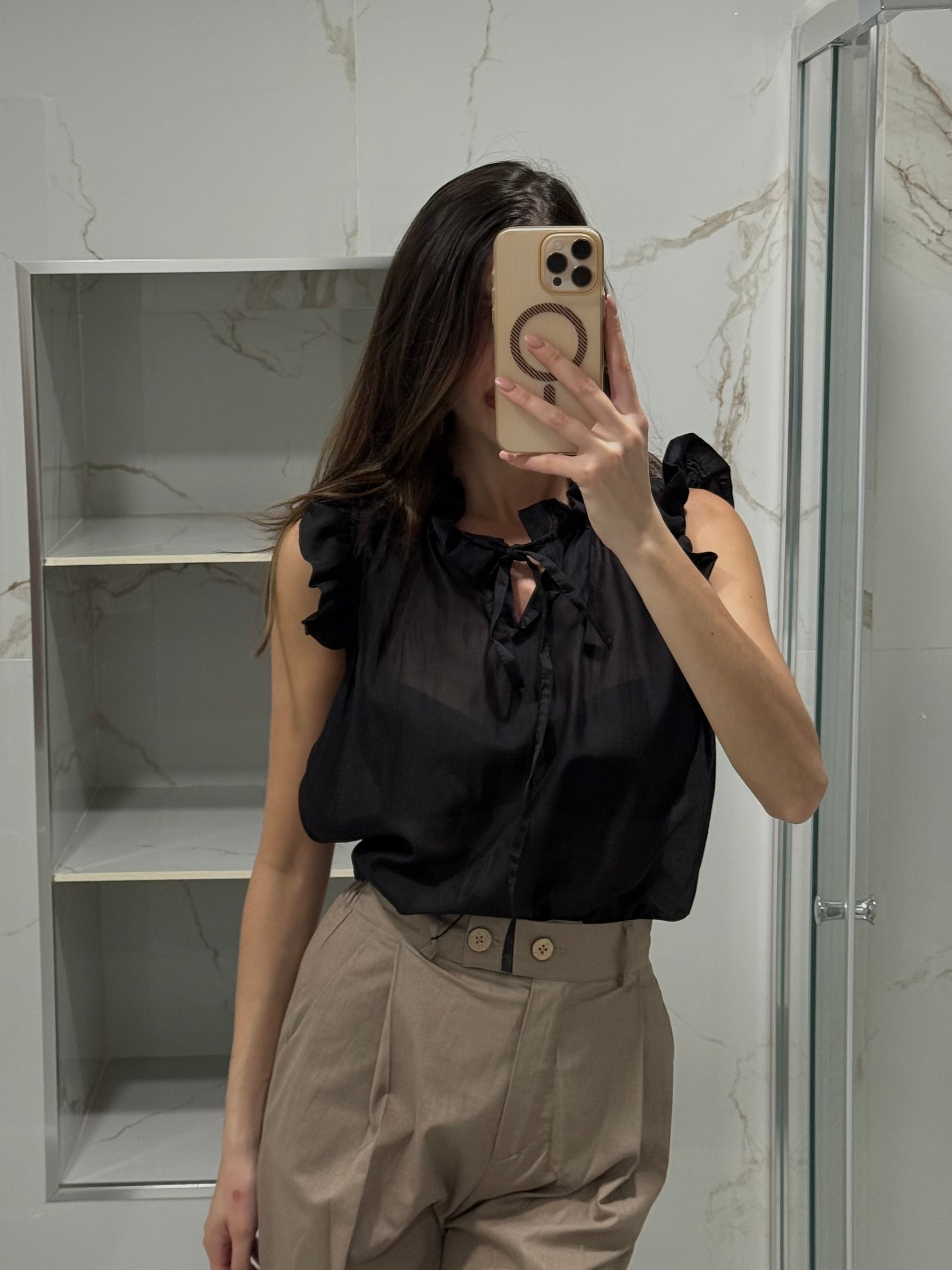 Blusa organza e ruches nera - LadyB Shop Online