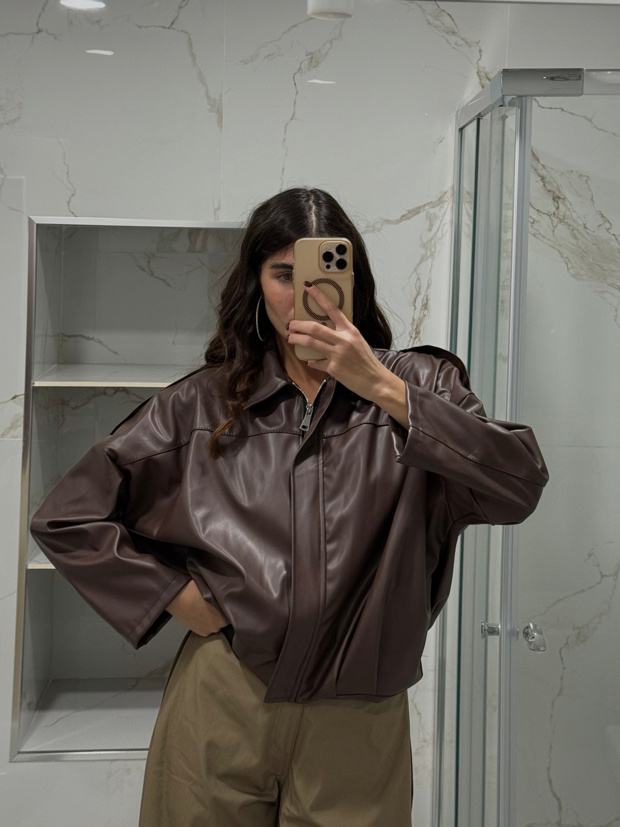 Bomber ecopelle marrone