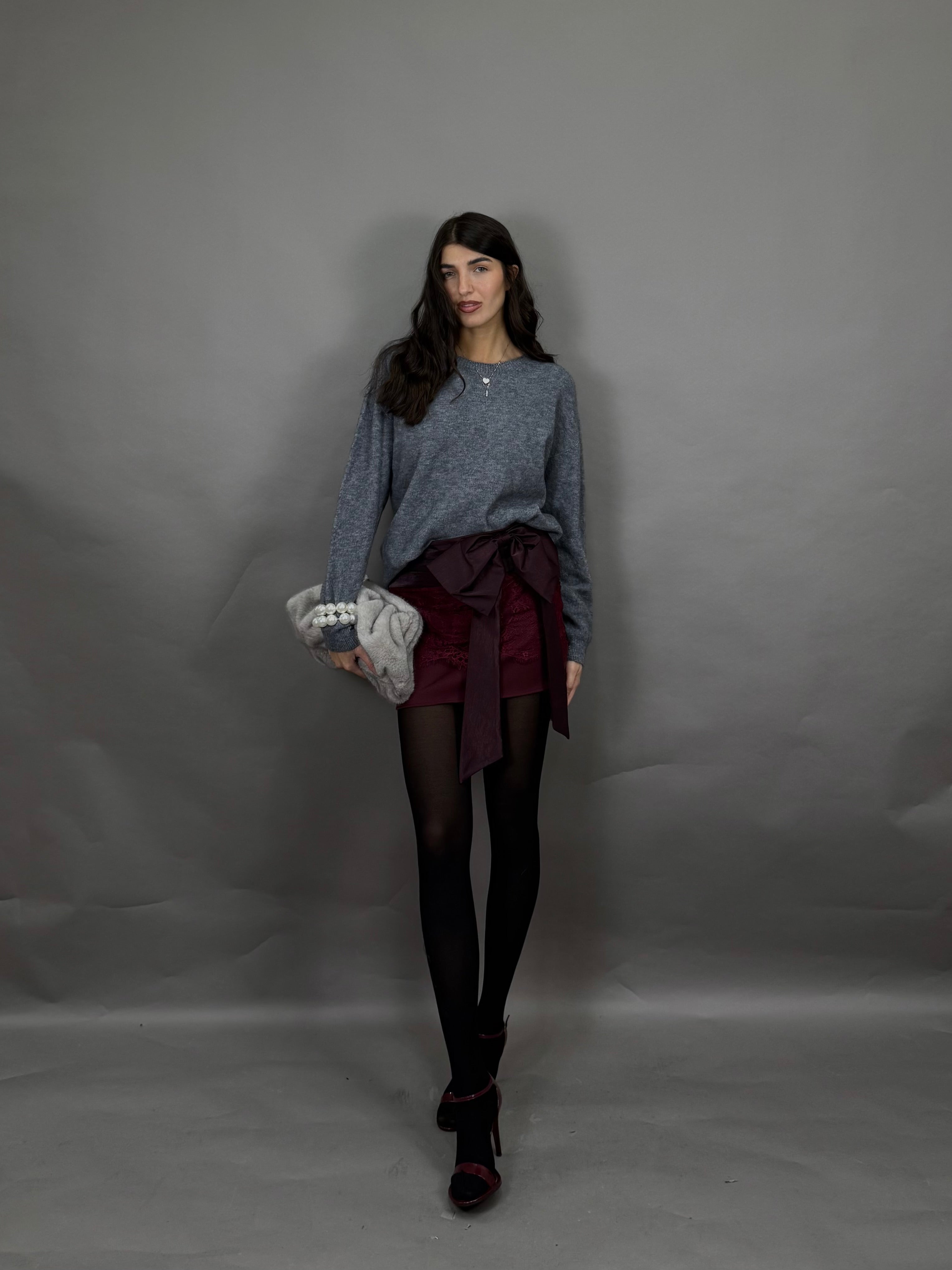 Gonna lumina fiocco bordeaux