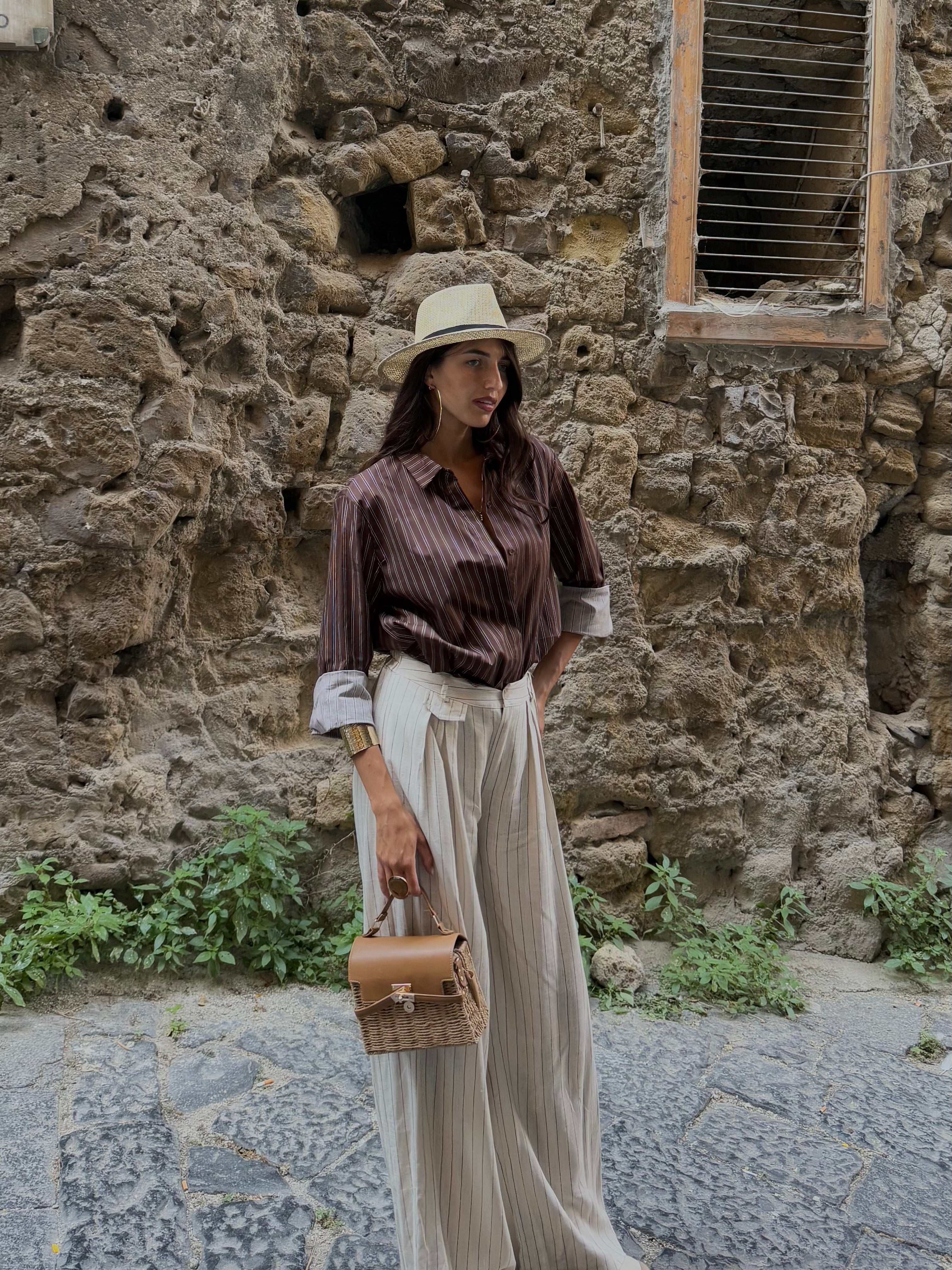 Pantalone misto lino gessato - LadyB Shop Online