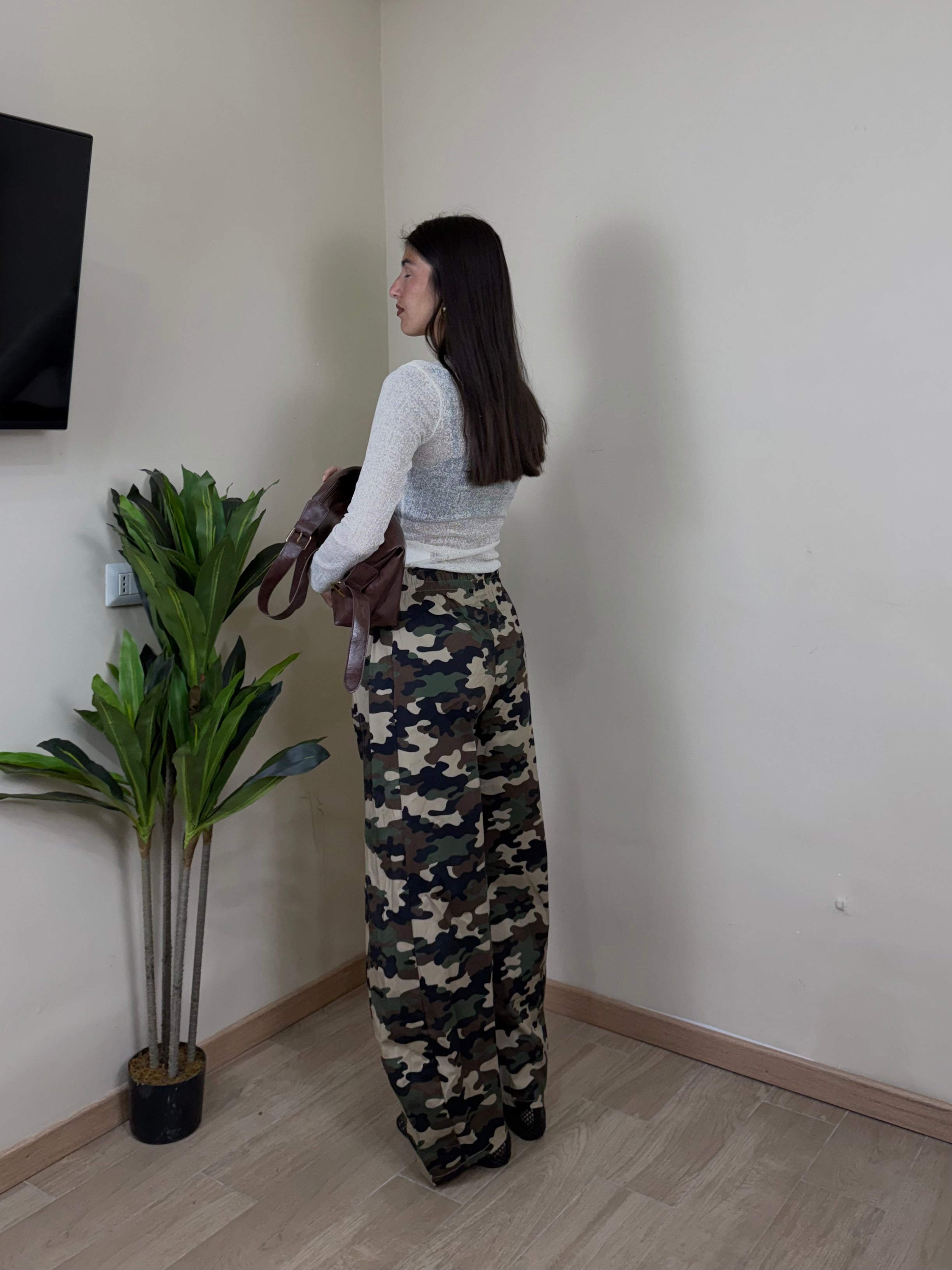 Pantalone in cotone mimetico