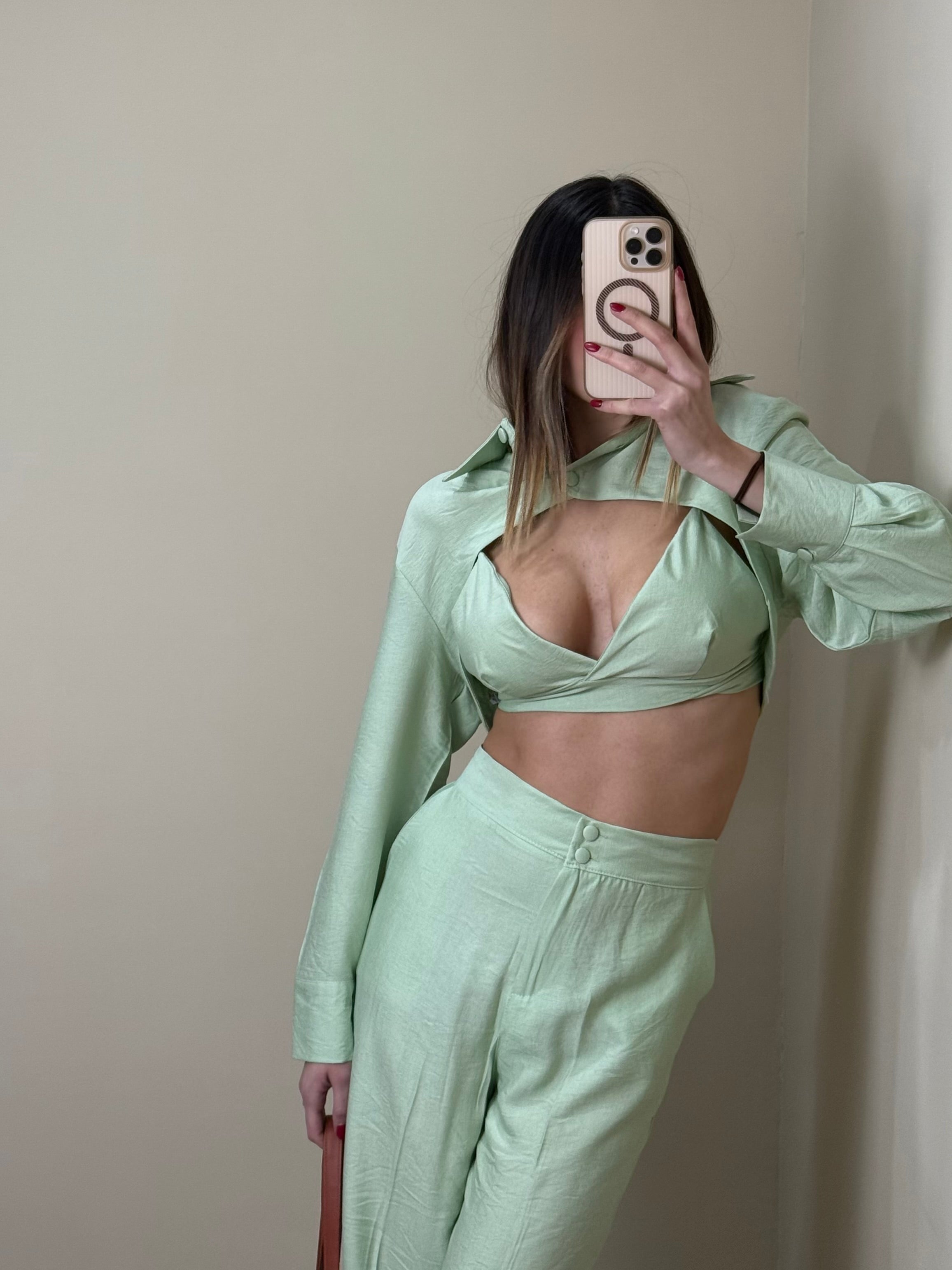 Coordinato misto lino verde menta - LadyB Shop Online