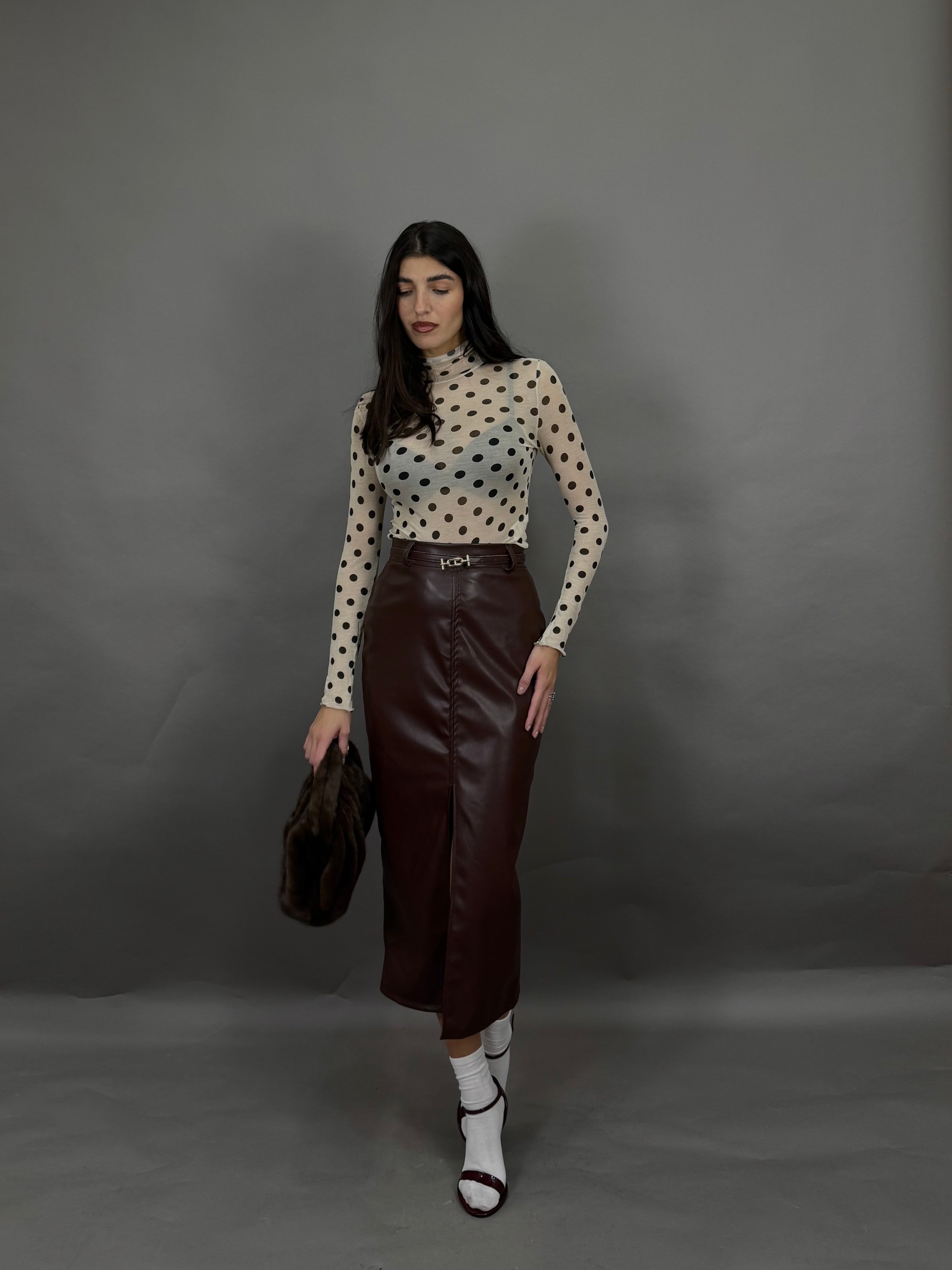 Gonna simil pelle marrone