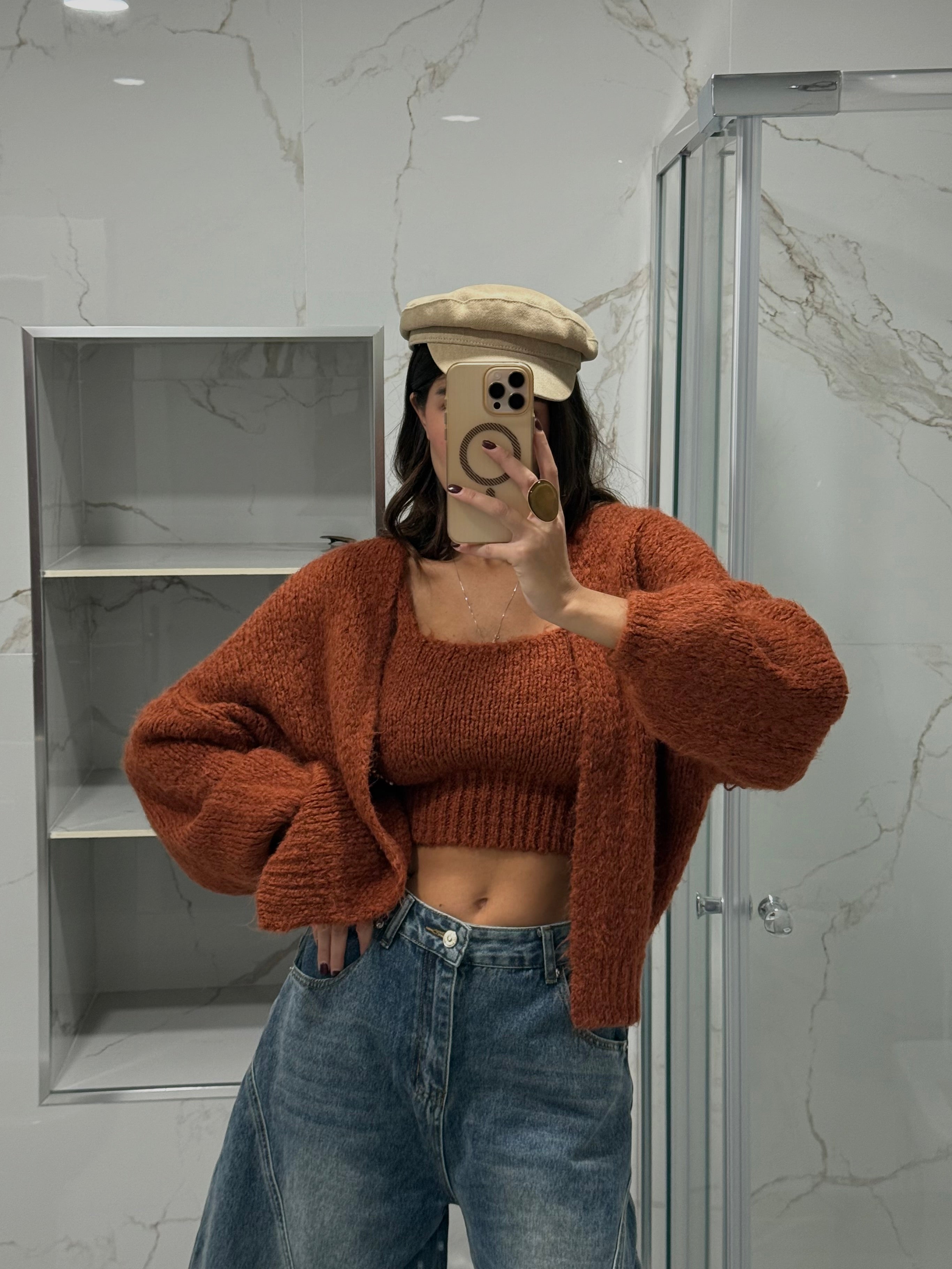 Cardigan + top arancio