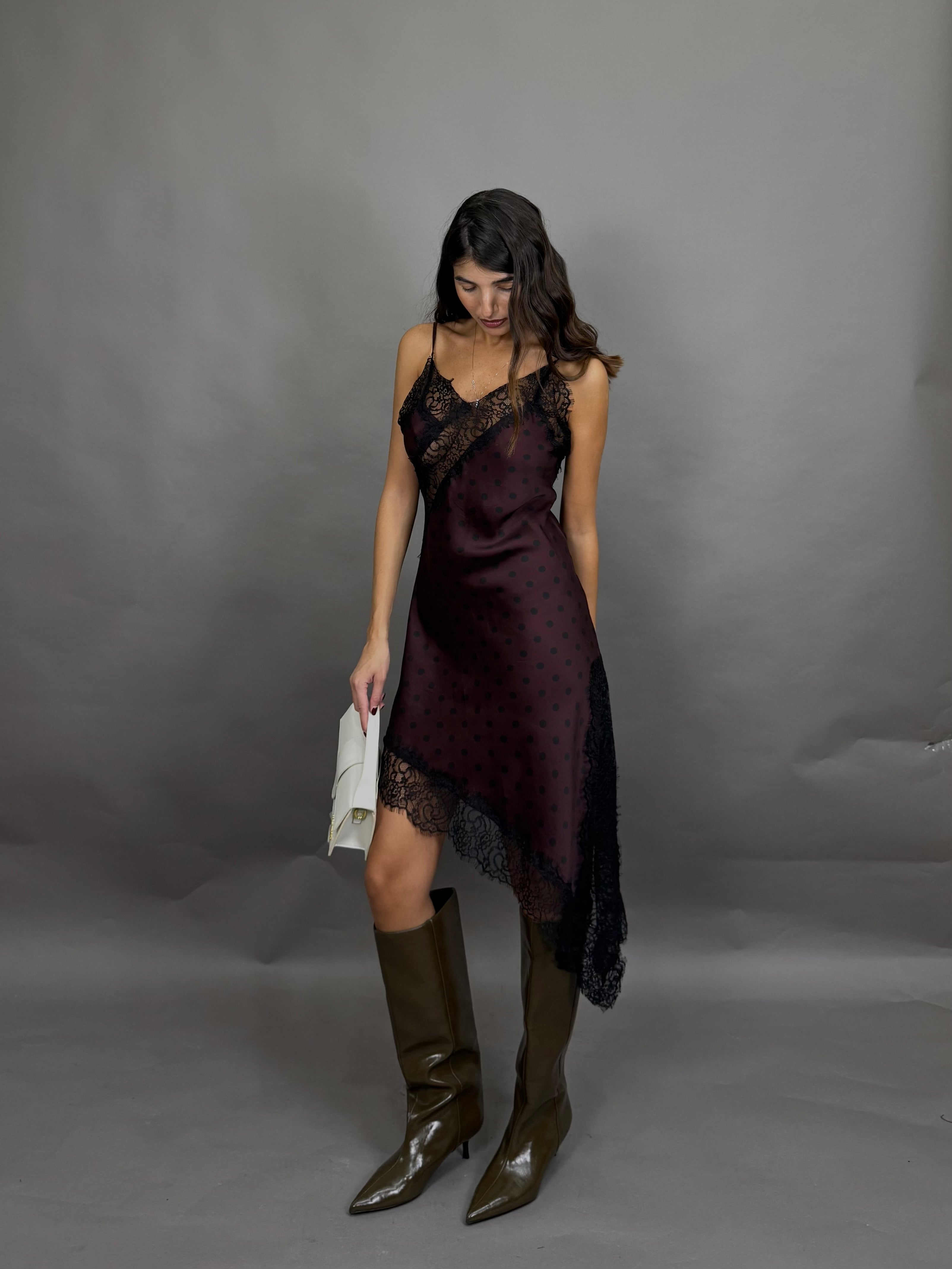 Dress pizzo e pois lumina bordeaux