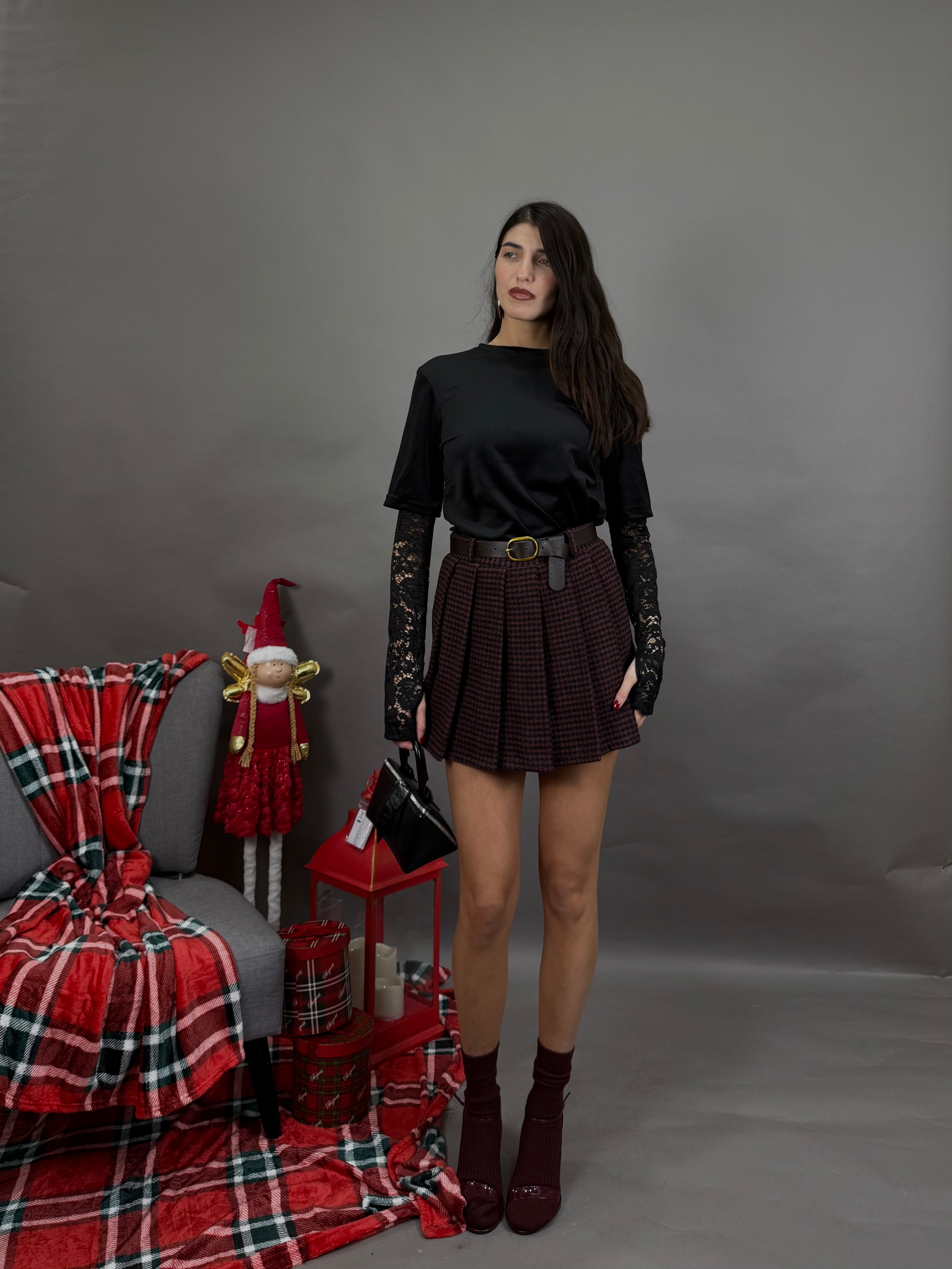 Panta/gonna flanella bordeaux