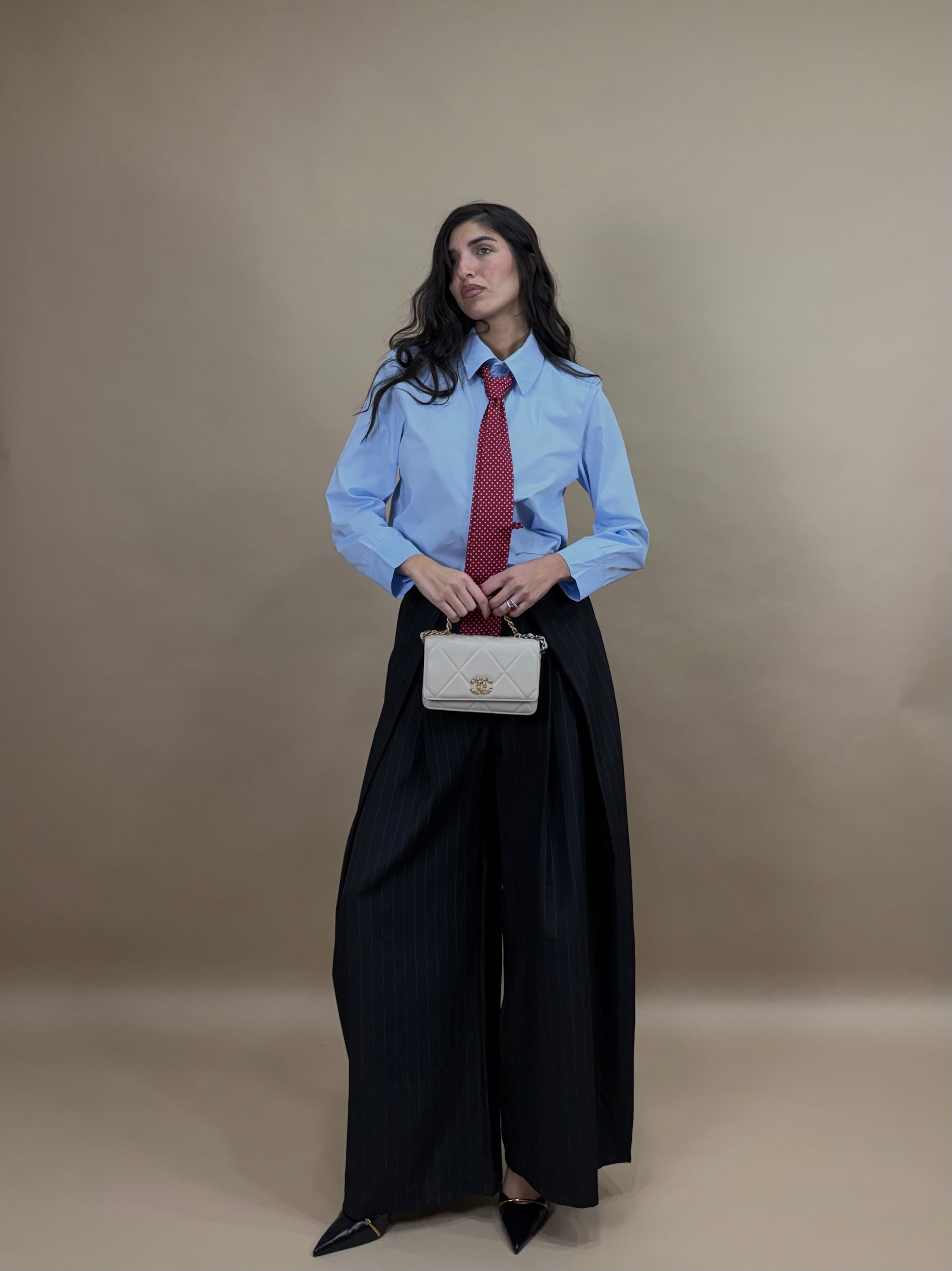 Pantalone gessato nero