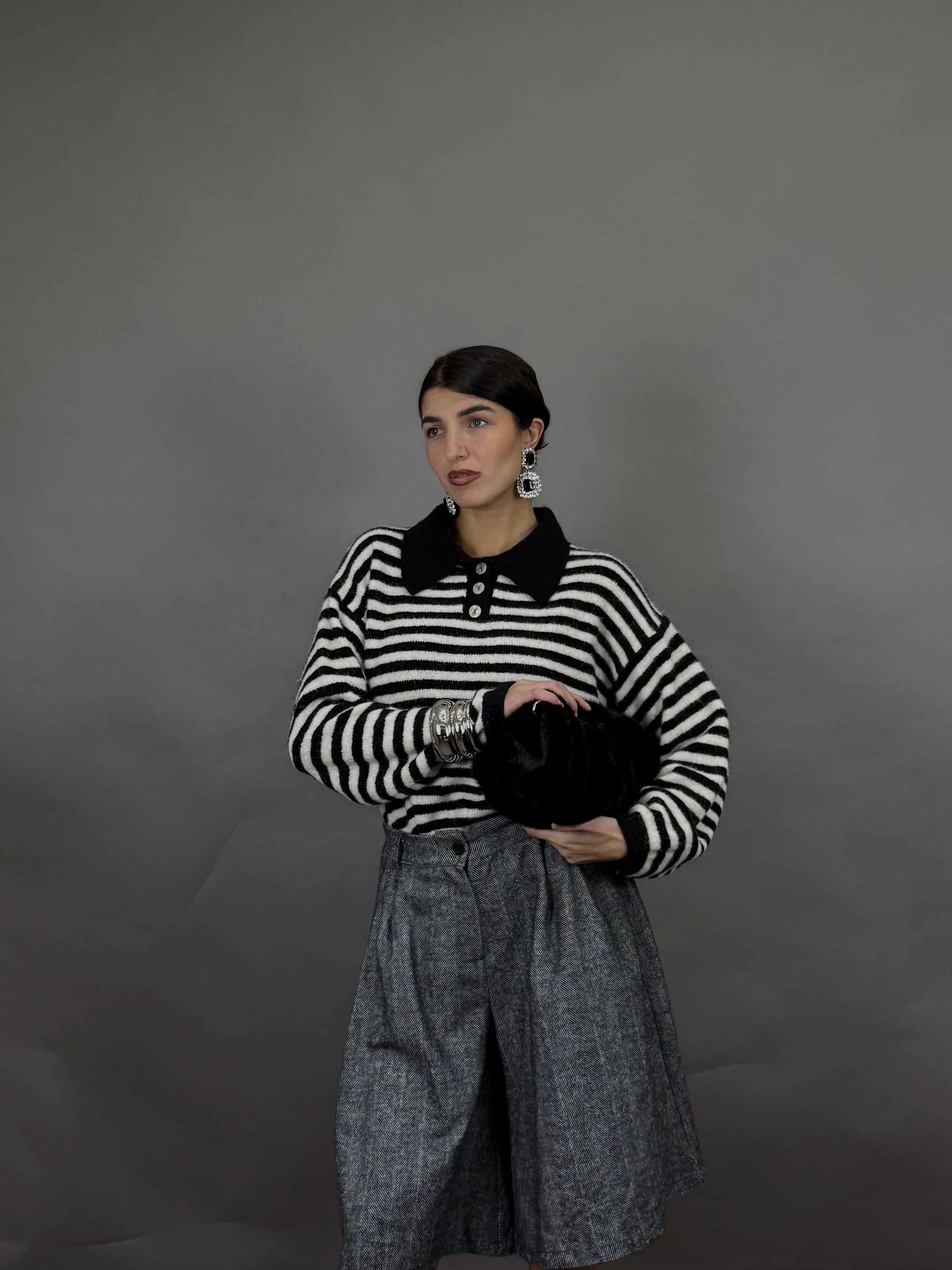 Maglione polo righe nero