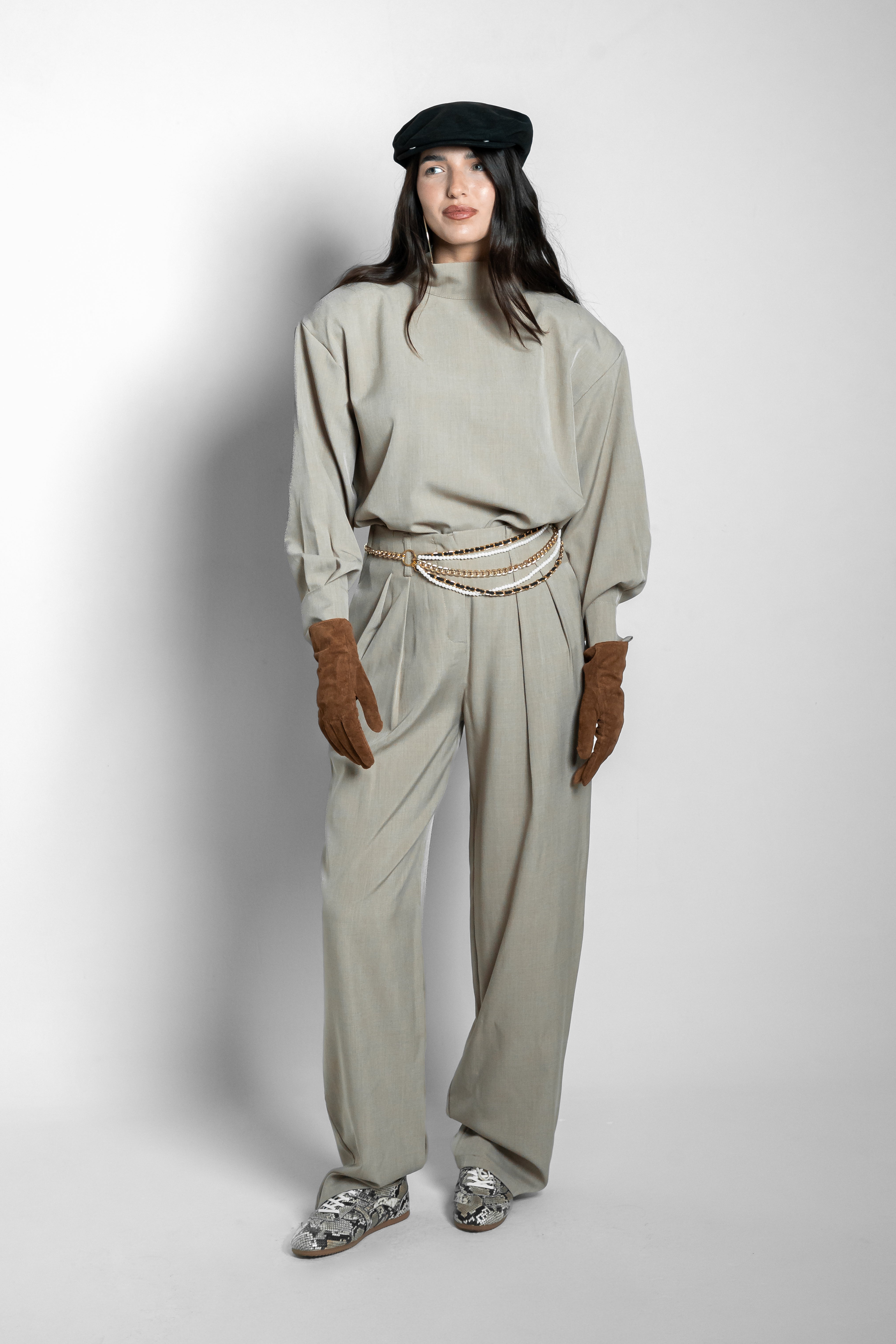 Pantalone taglio sartoriale fango
