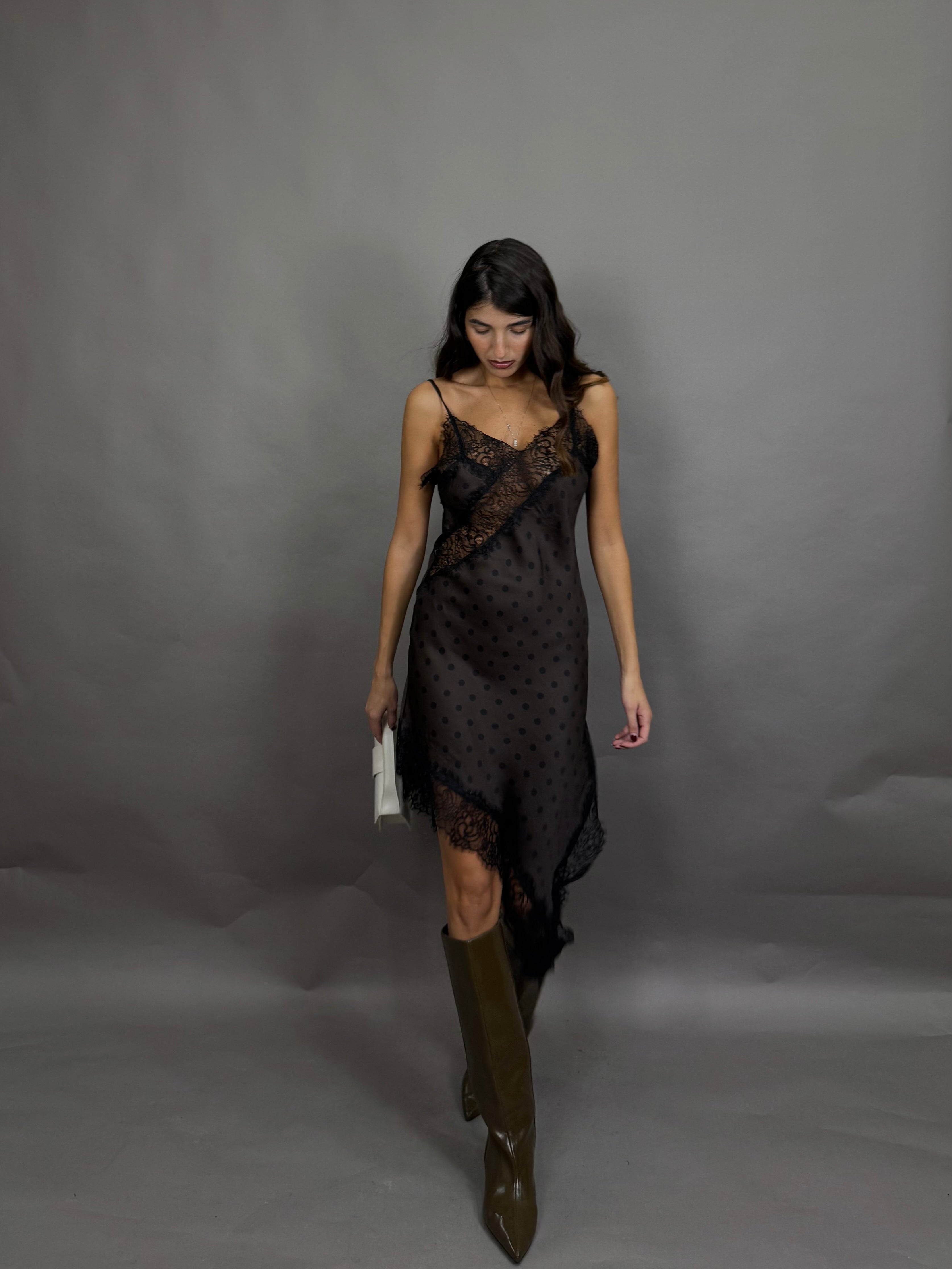 Dress pizzo e pois marrone