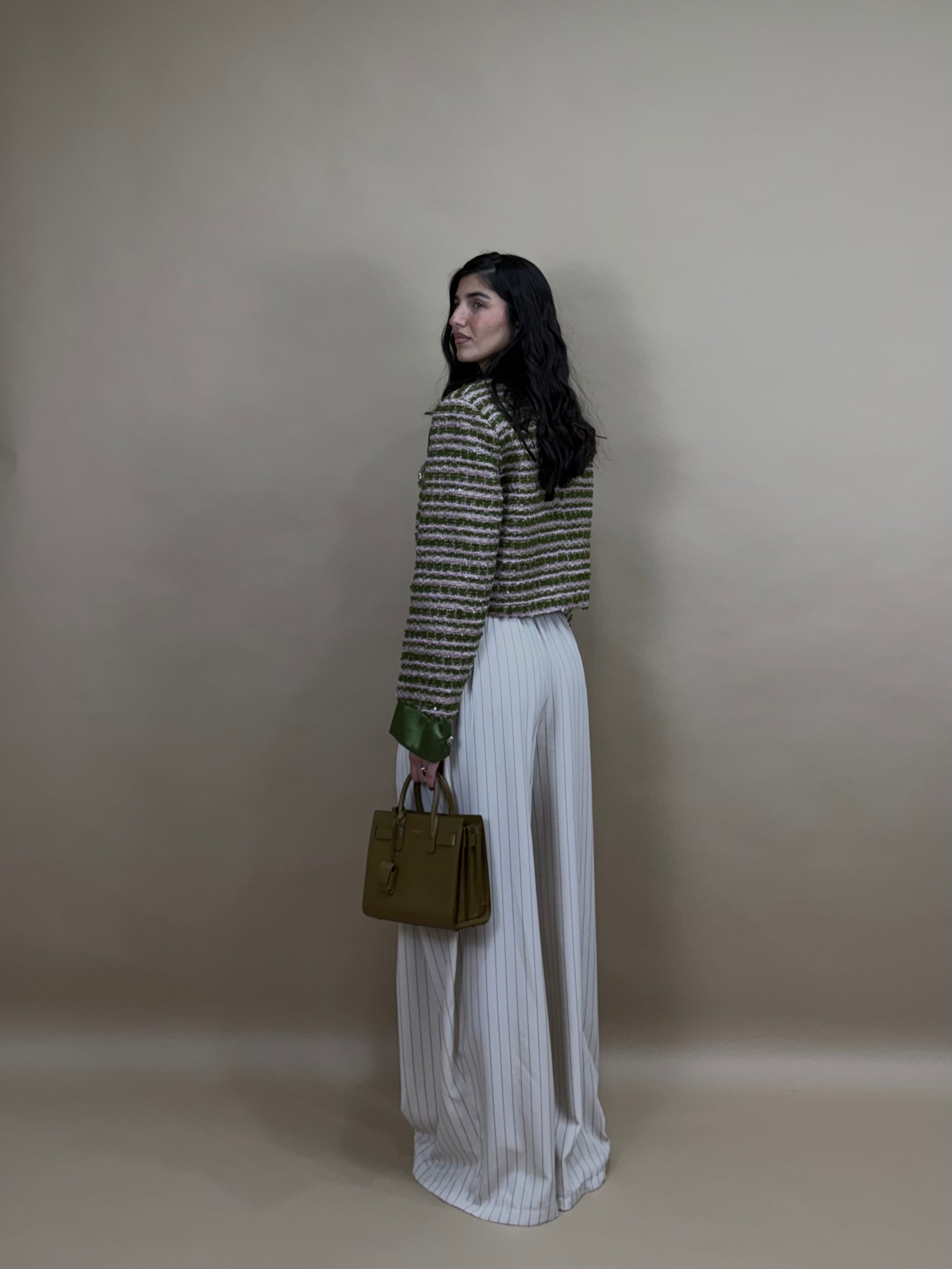 Pantalone gessato panna
