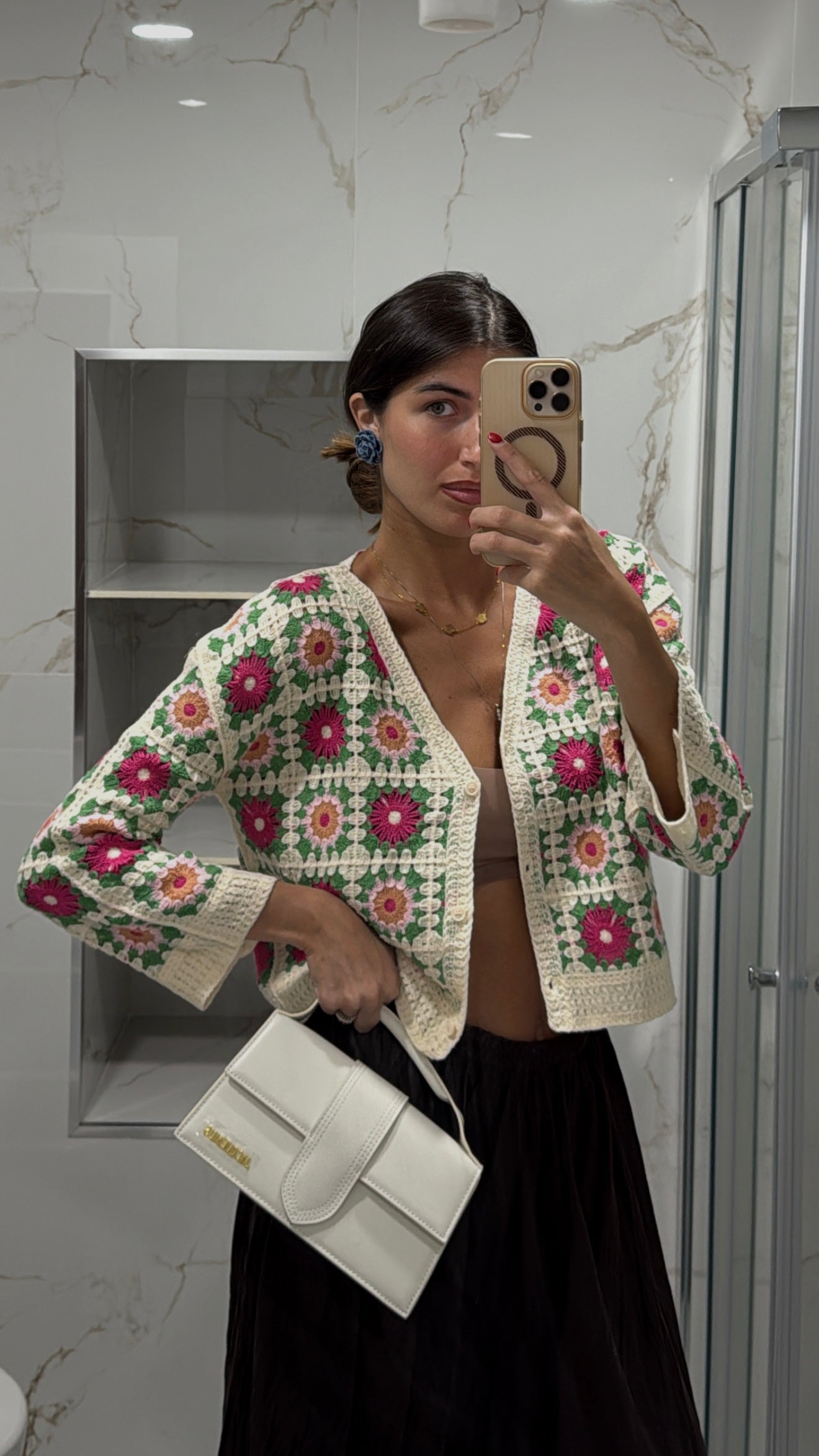Cardigan in filo traforato rosa - LadyB Shop Online