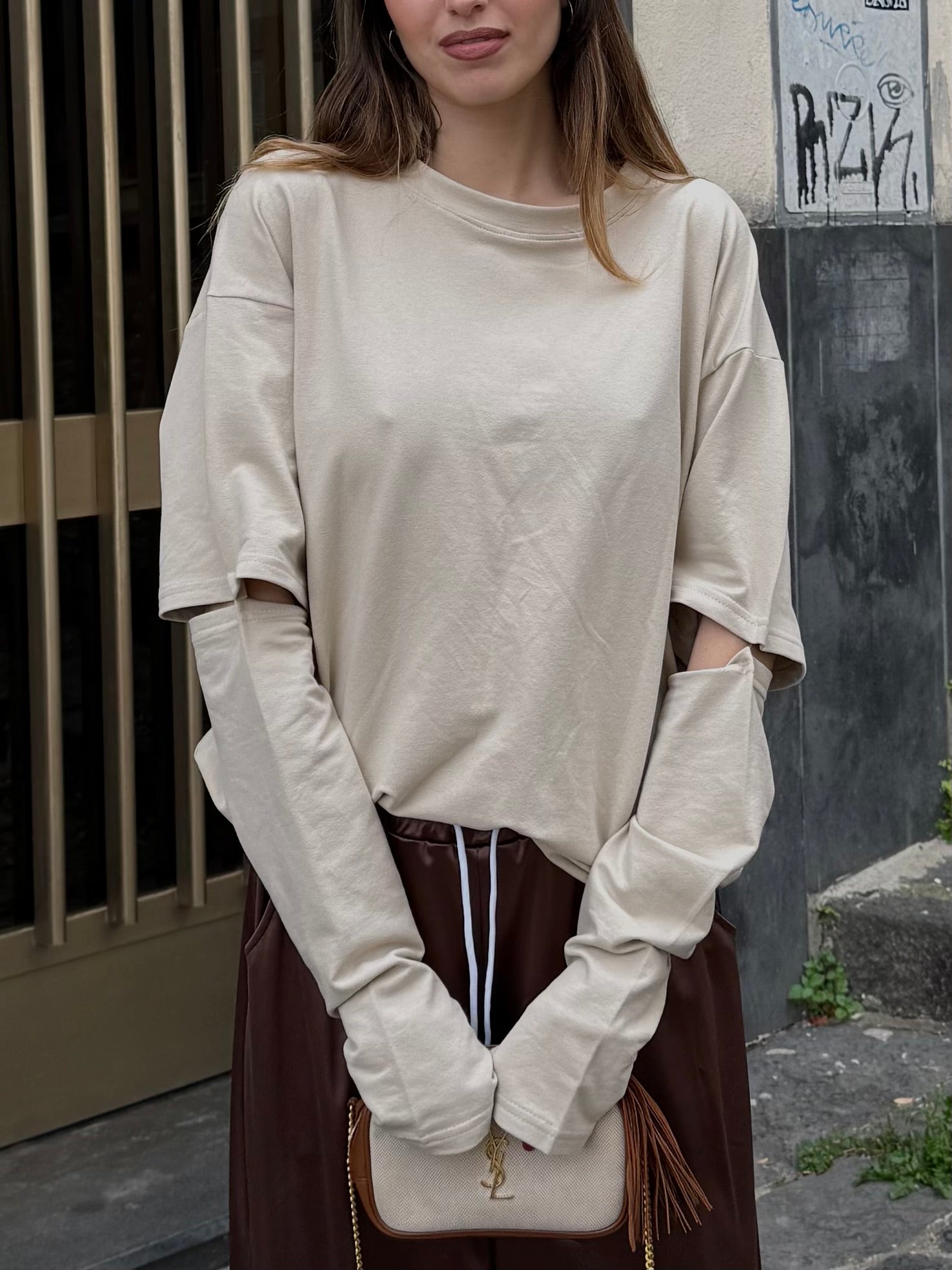 T-shirt manicotti beige - LadyB Shop Online