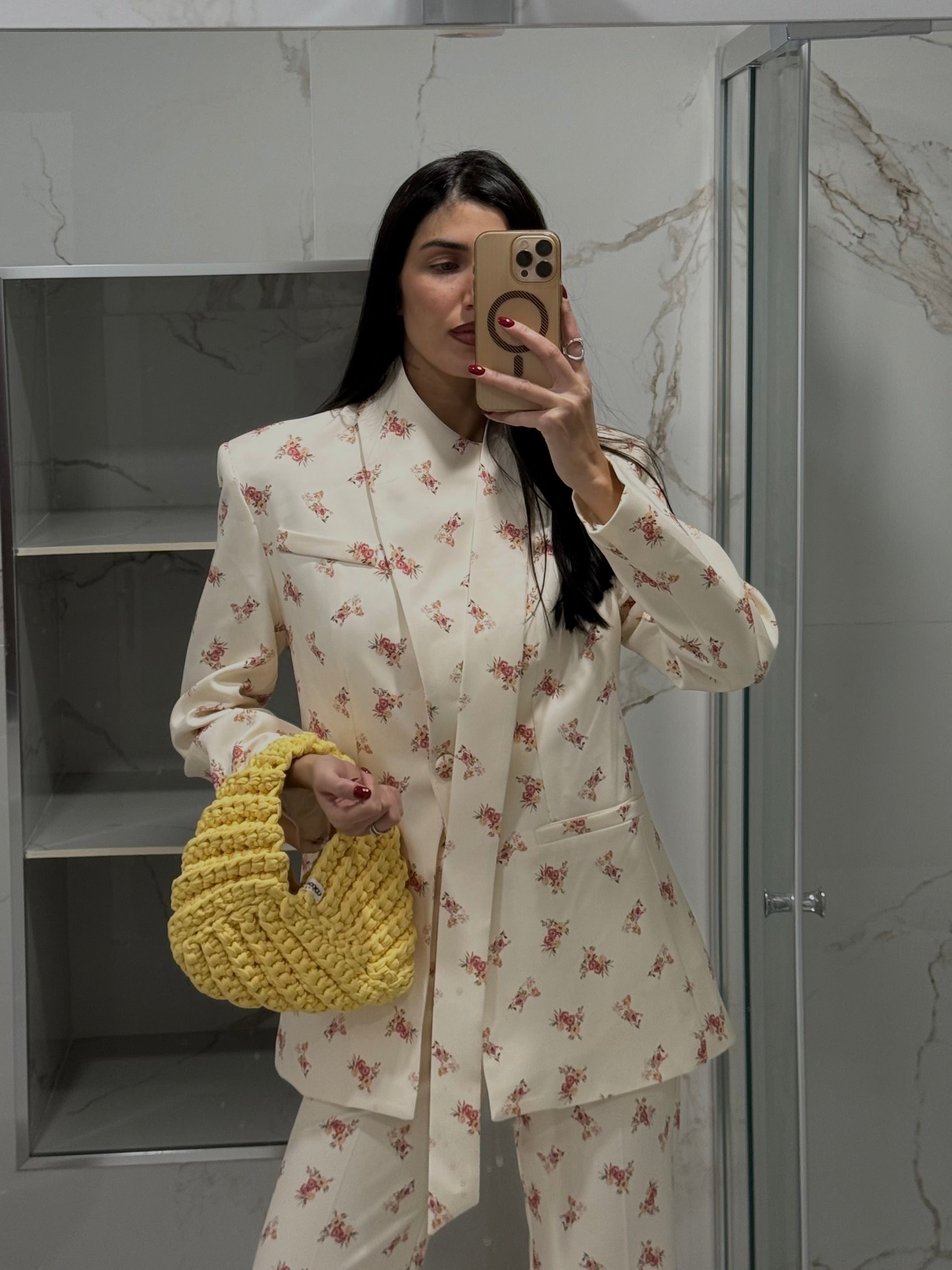 Blazer fiori lumina panna