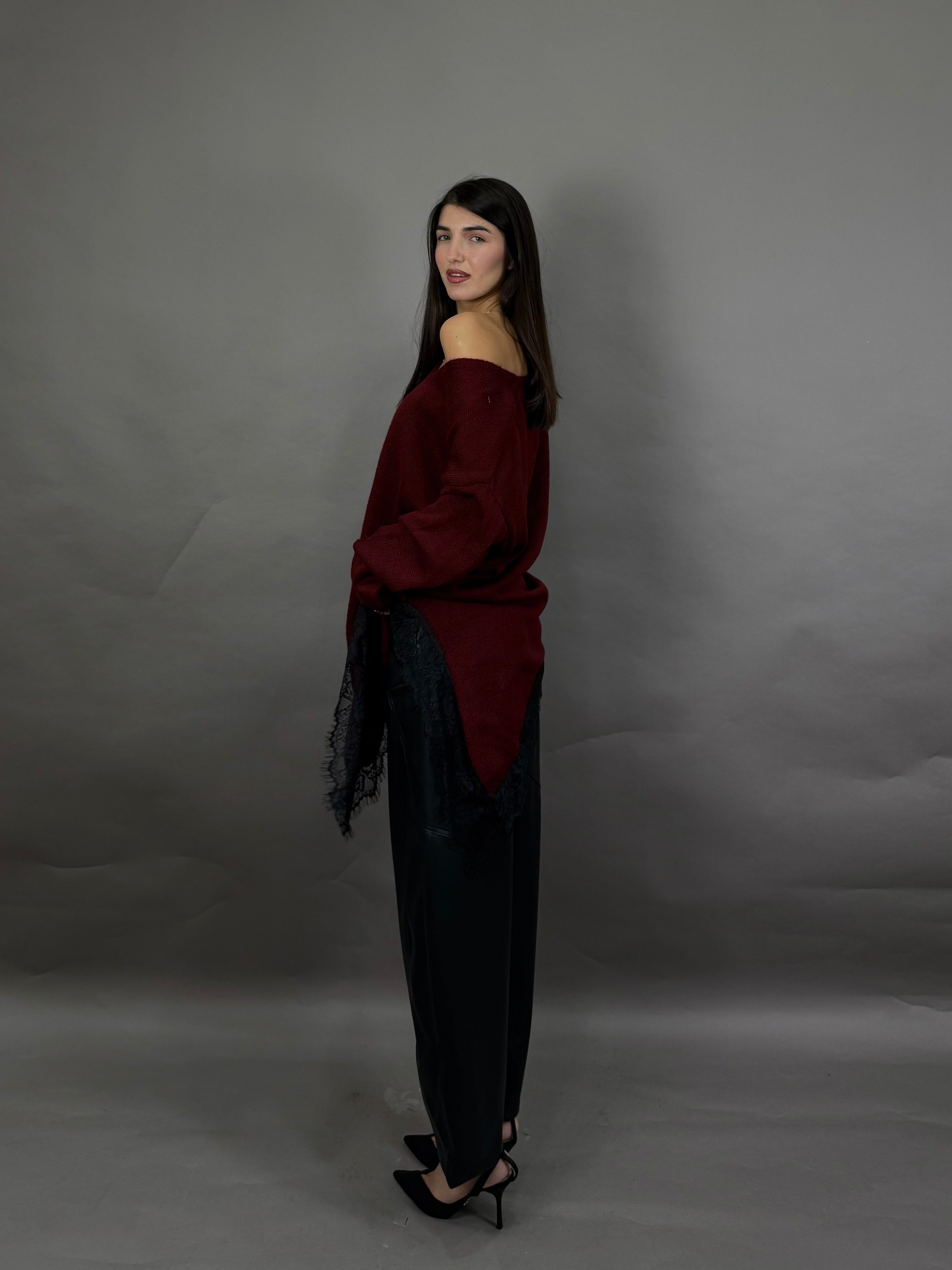 Pull pizzo bordeaux