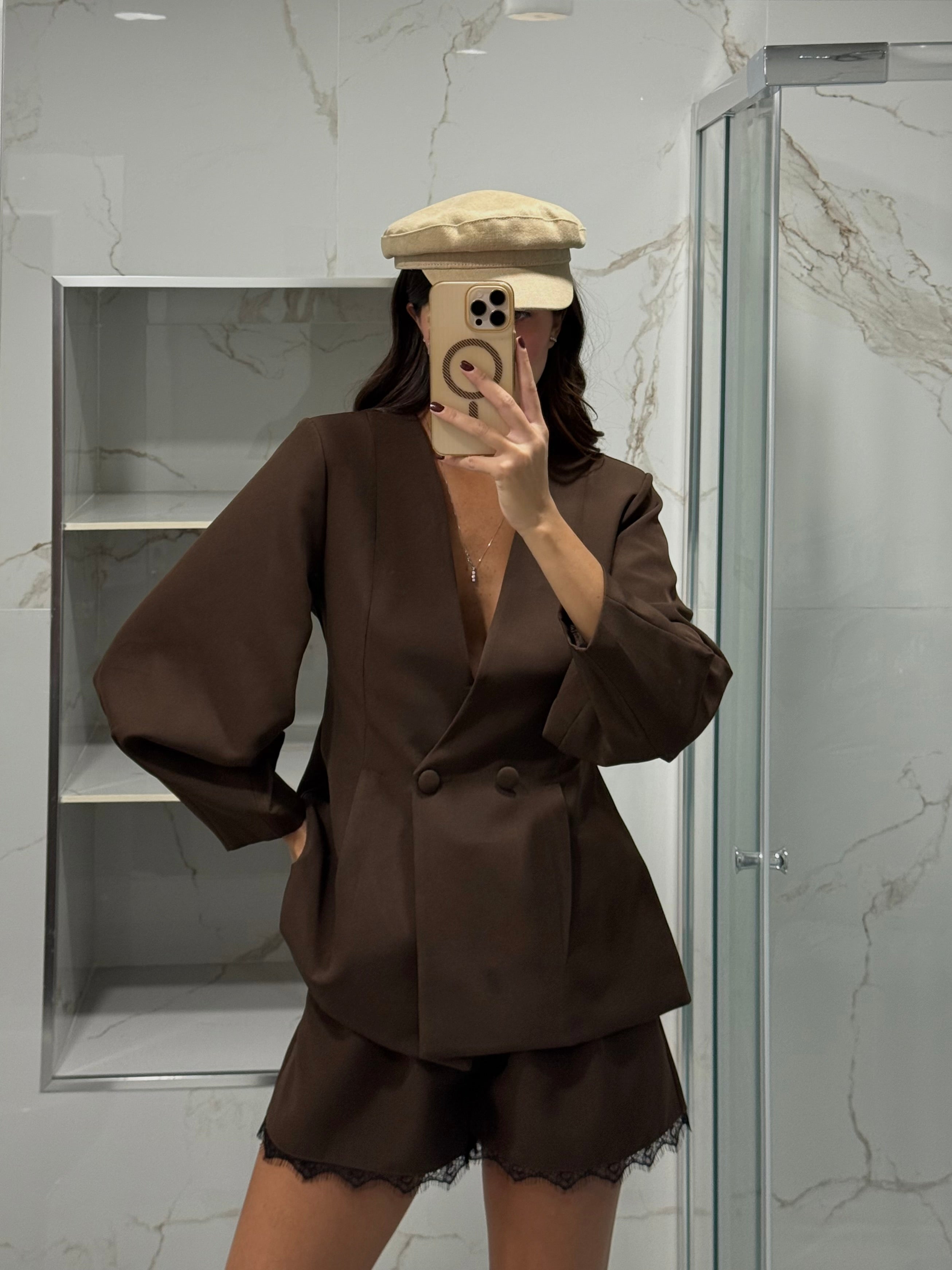 Blazer manica sbuffo marrone