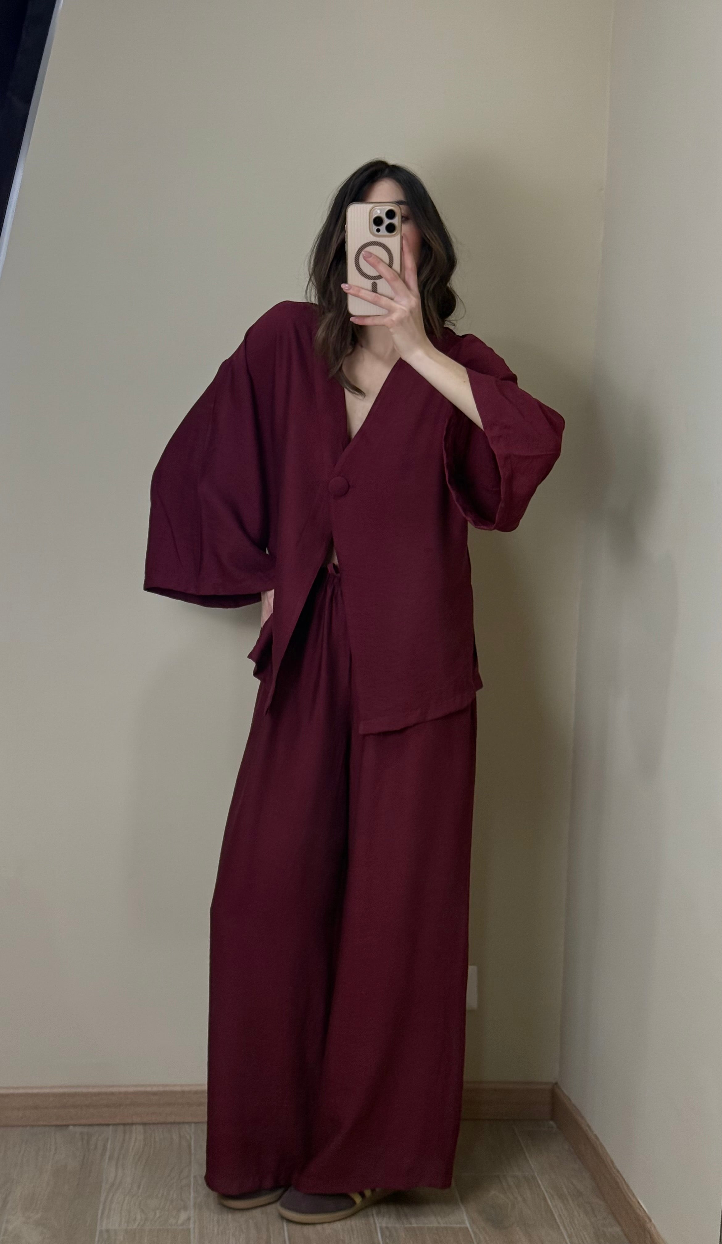 Coordinato misto lino bordeaux - LadyB Shop Online