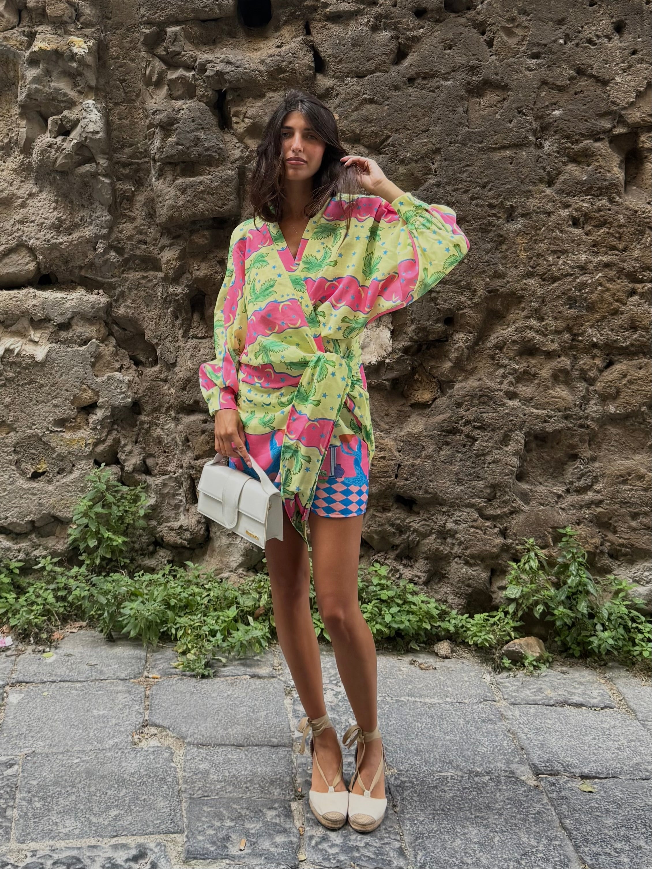 Dress Castiglione verde e rosa - LadyB Shop Online