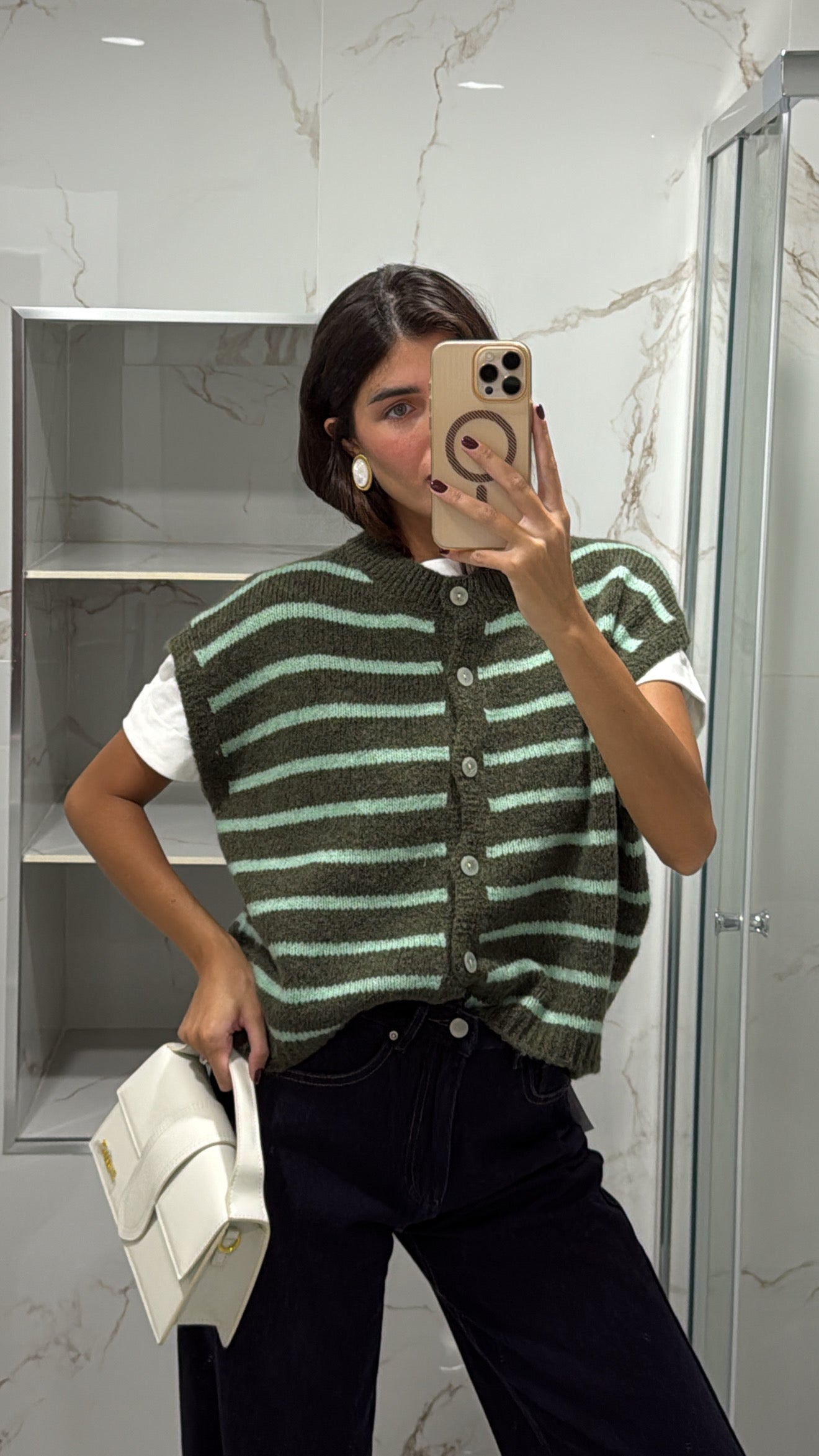 Gilet a righe verde scuro