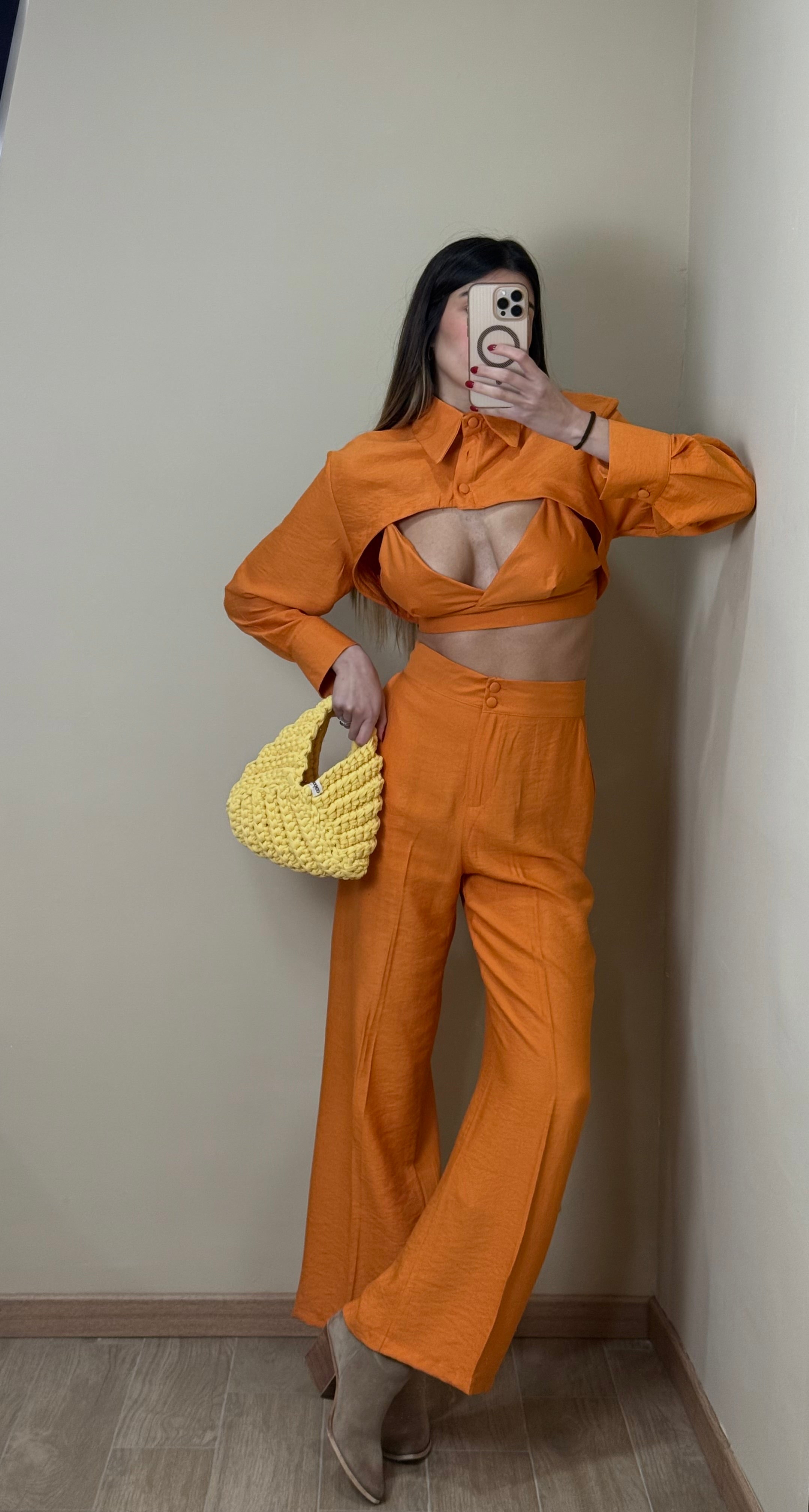 Coordinato misto lino arancio - LadyB Shop Online