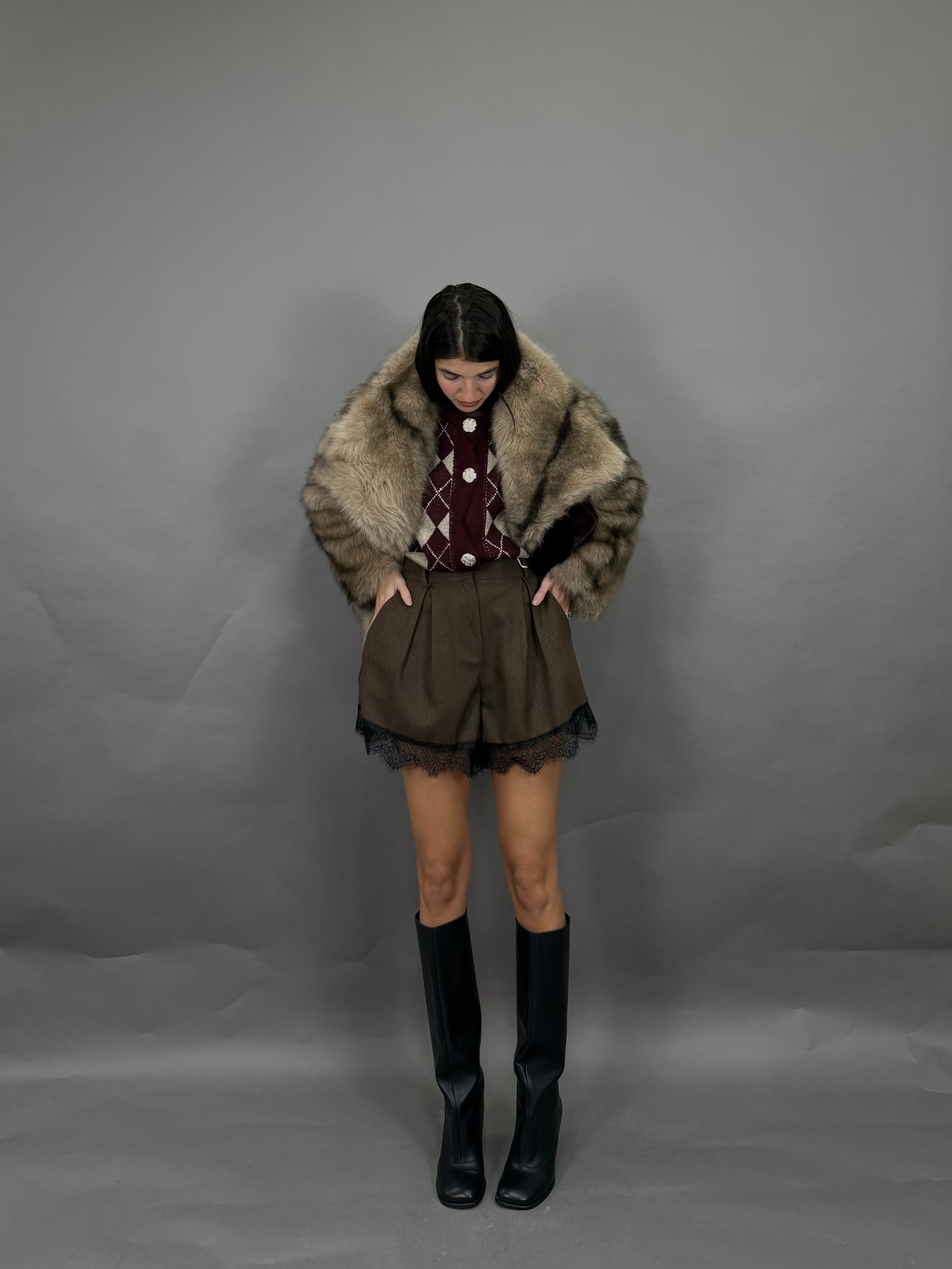 Shorts pizzo marrone