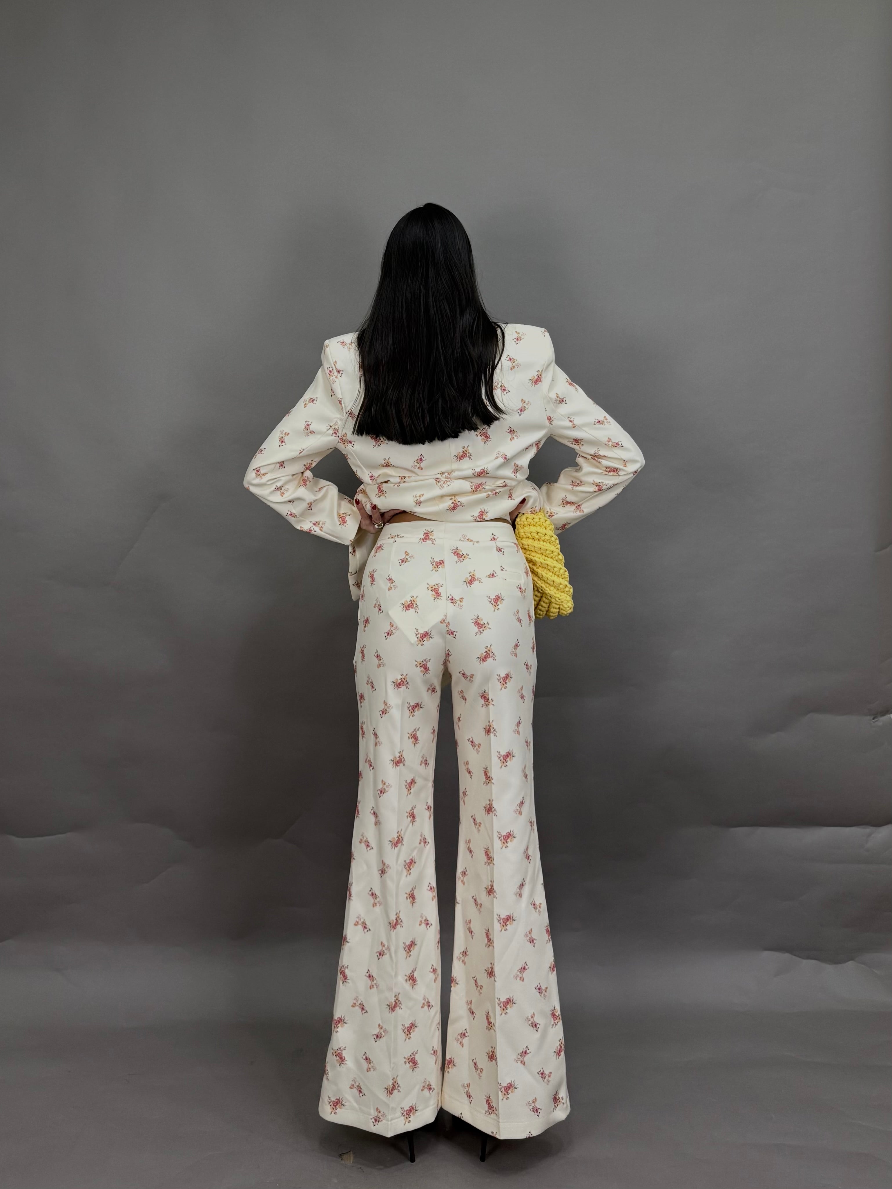 Pantaloni fiori lumina panna