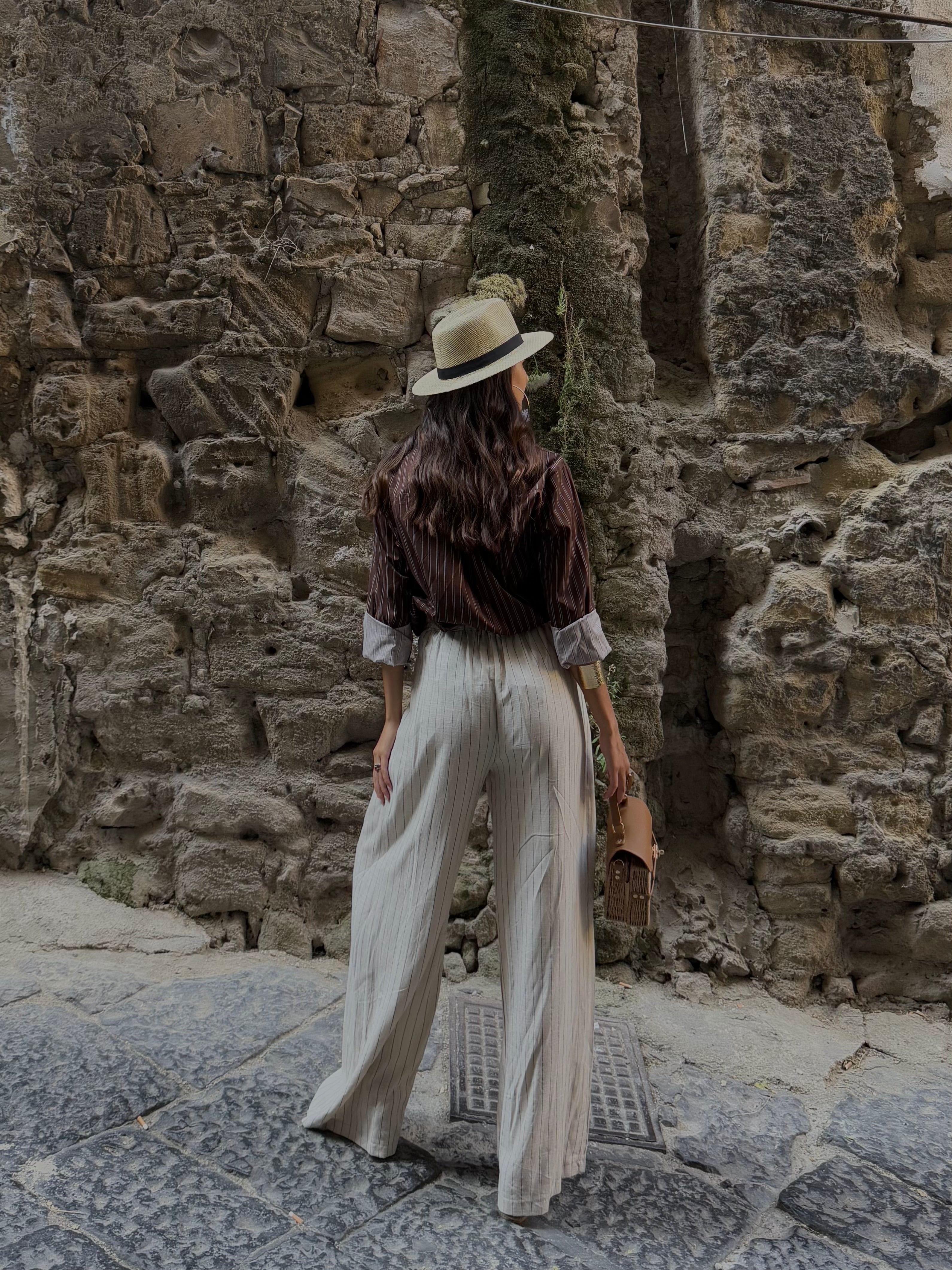 Pantalone misto lino gessato - LadyB Shop Online