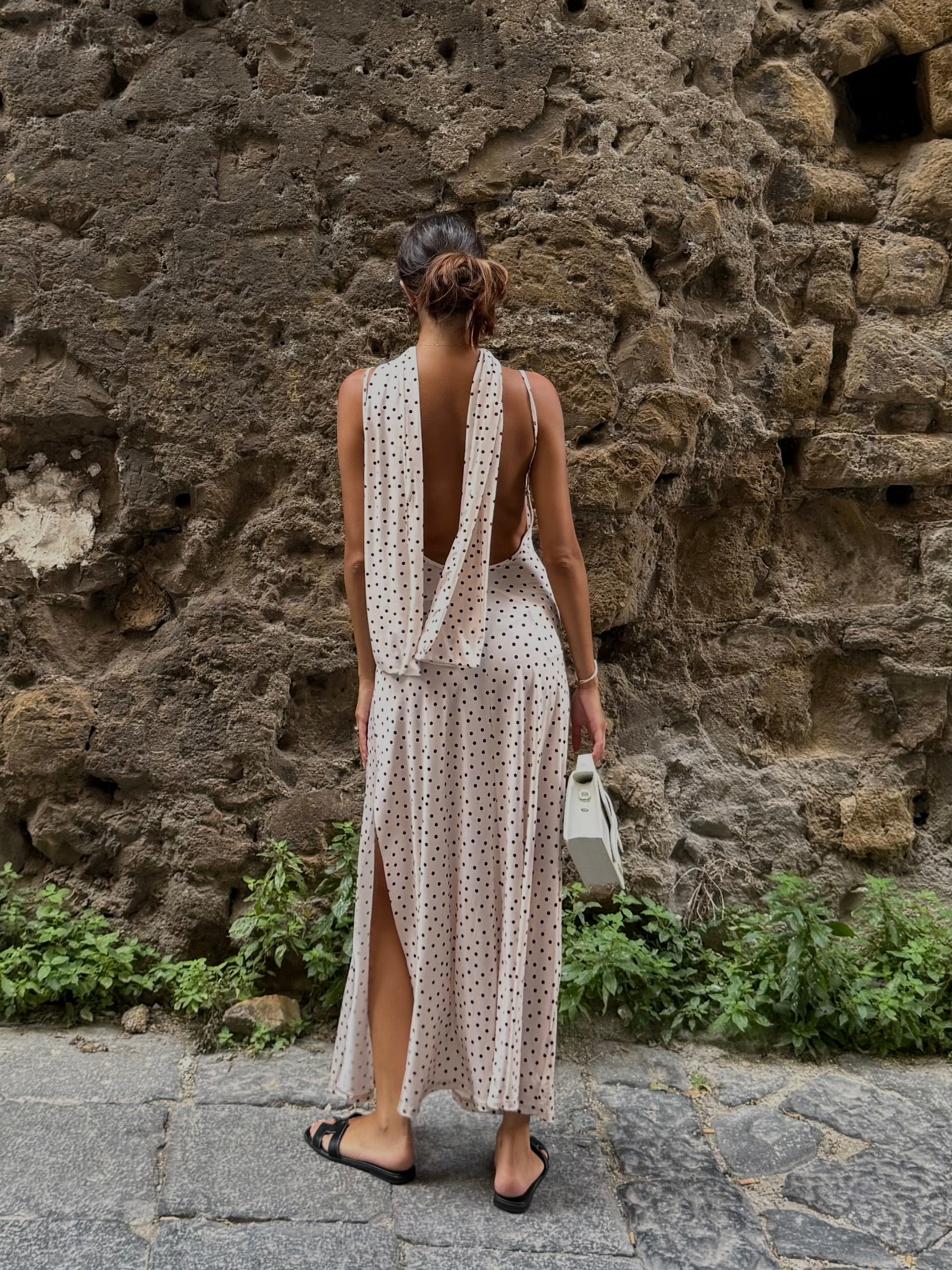 Dress pois con foulard panna - LadyB Shop Online