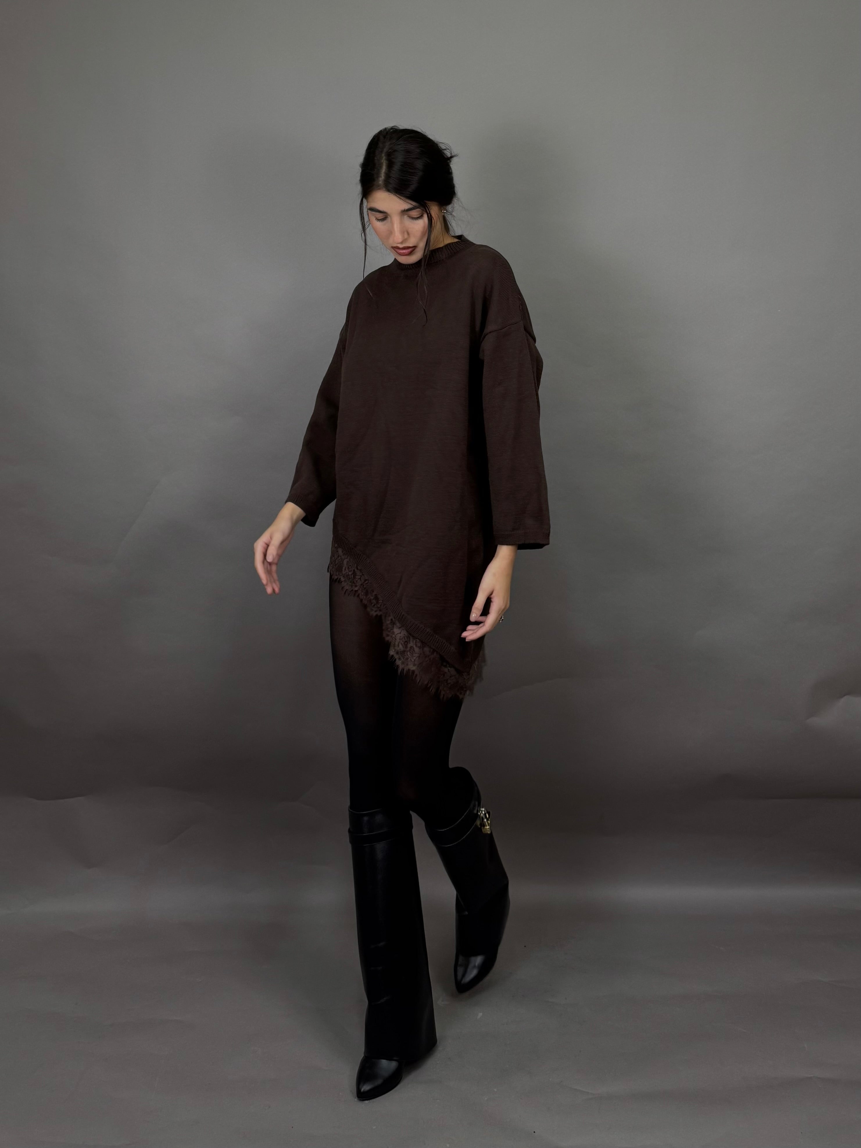 Maglione pizzo marrone