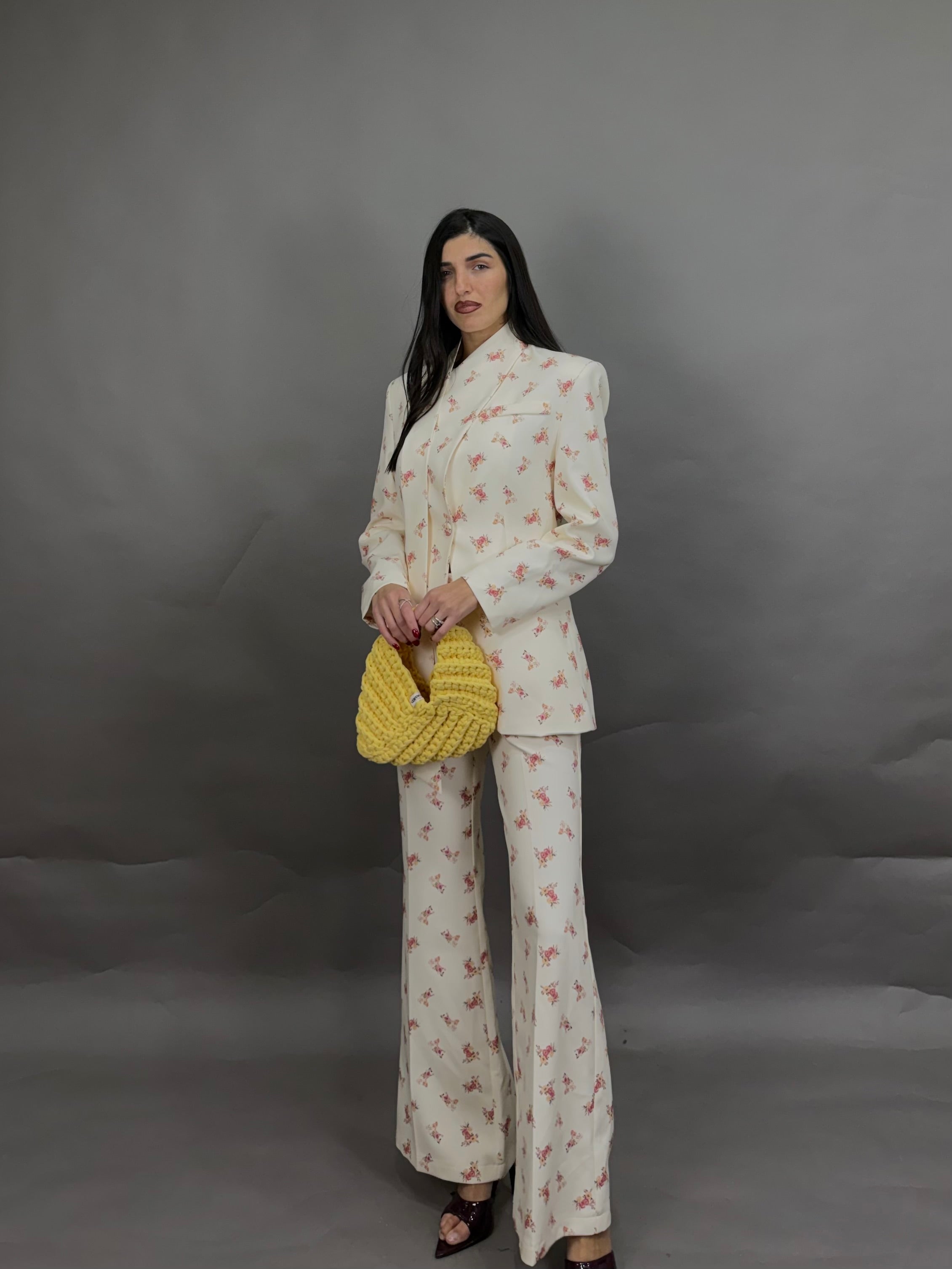 Blazer fiori lumina panna