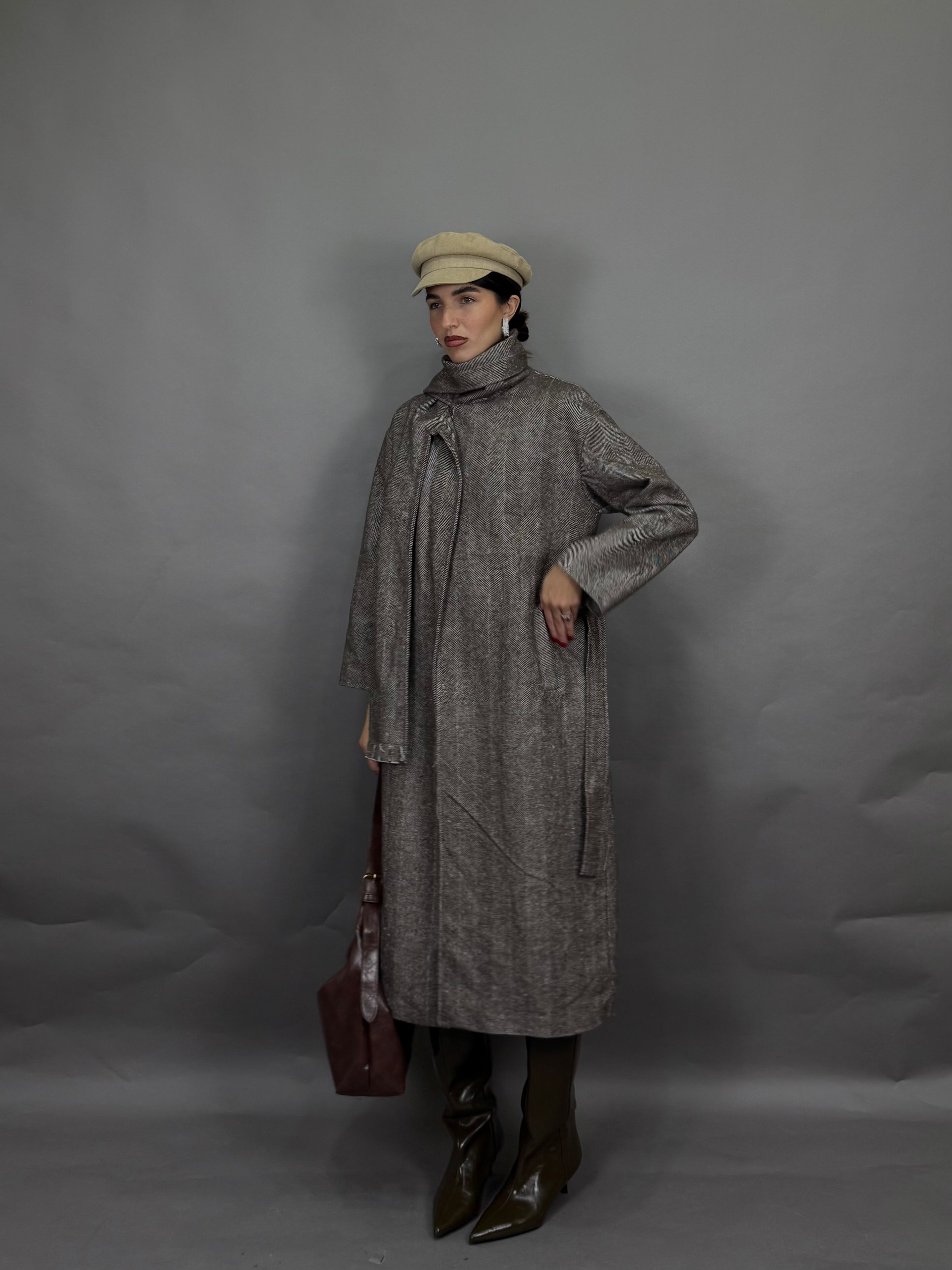 Cappotto sciarpa marrone