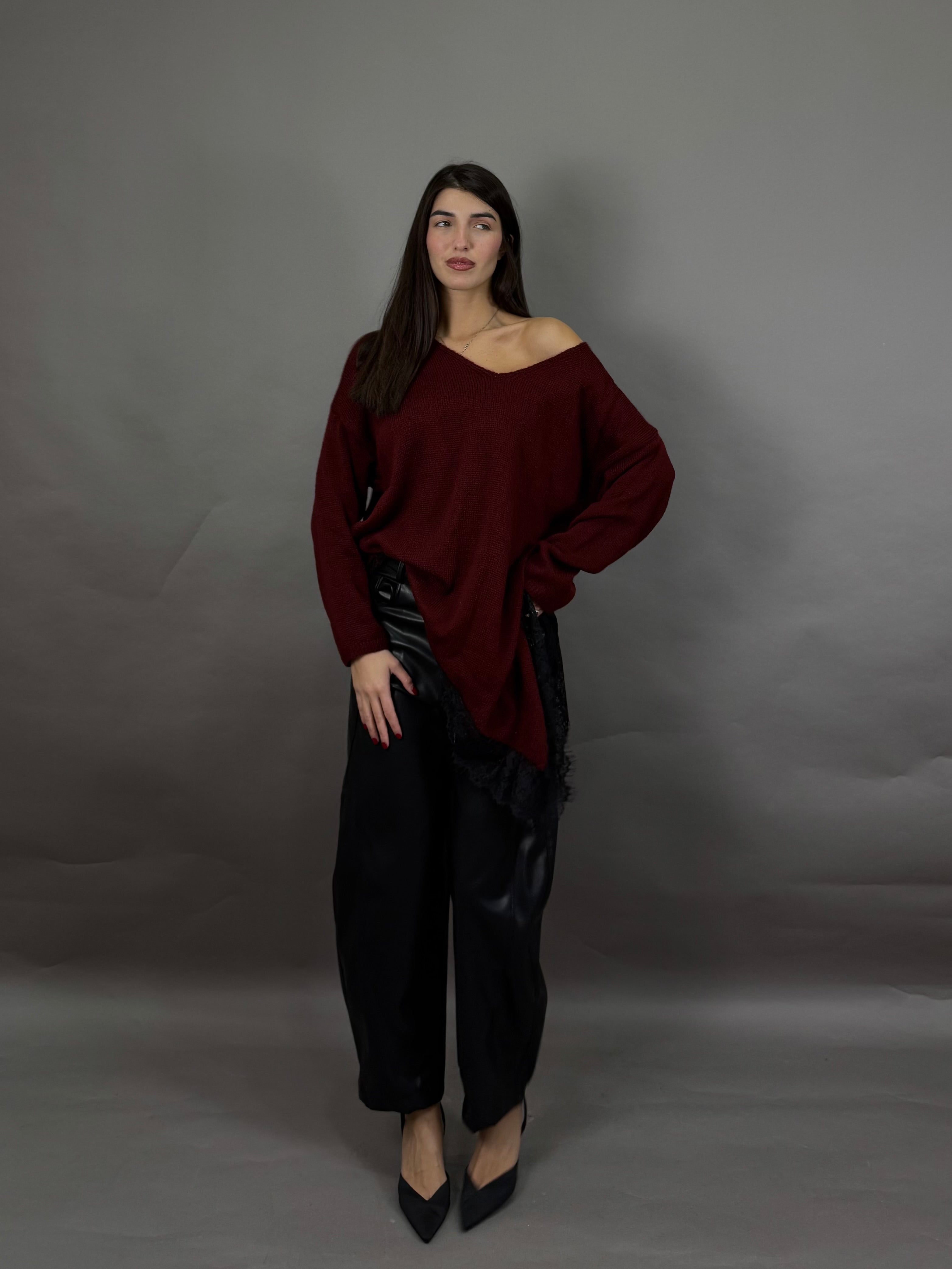 Pull pizzo bordeaux