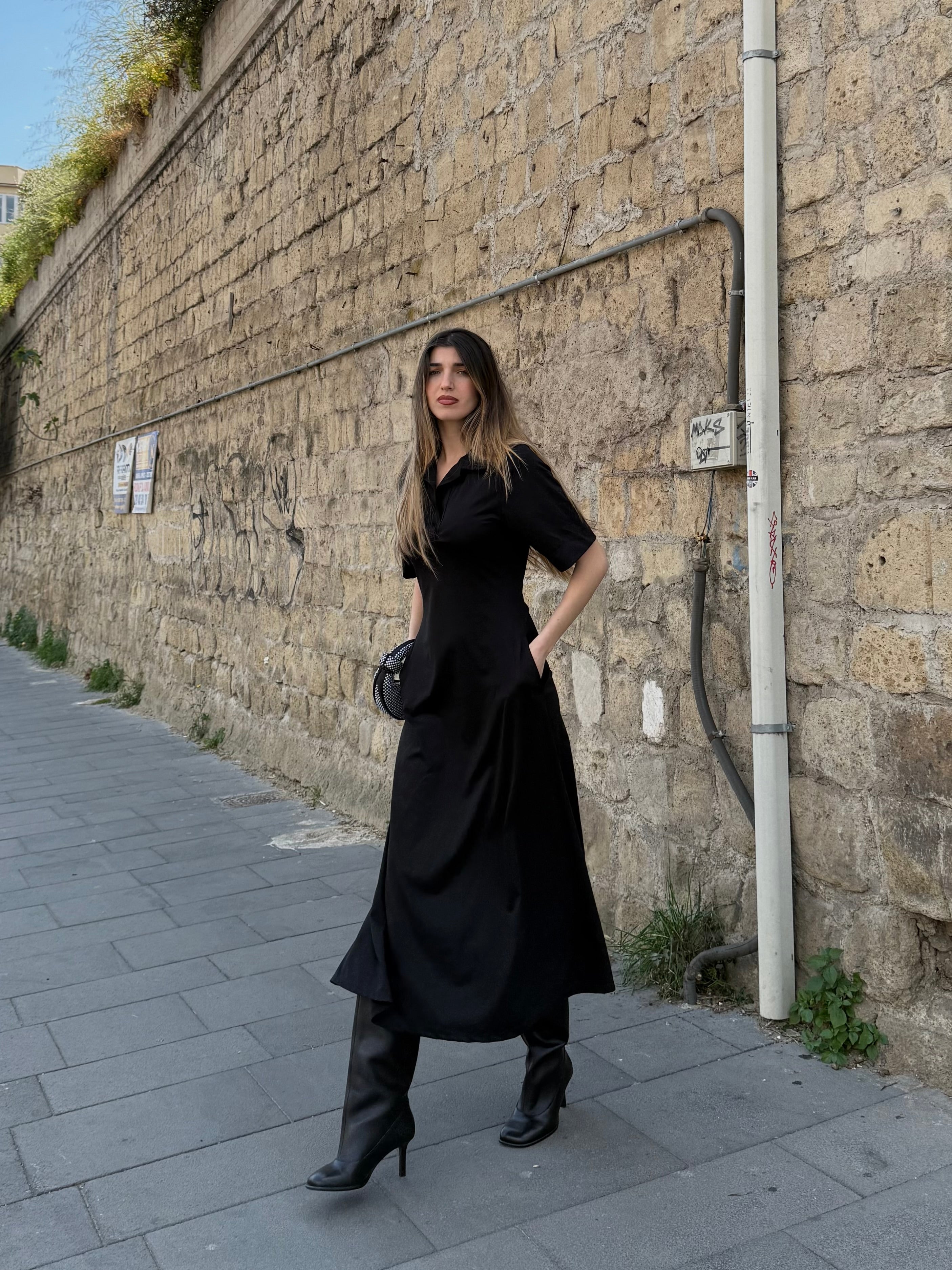 Dress maxi polo nero - LadyB Shop Online