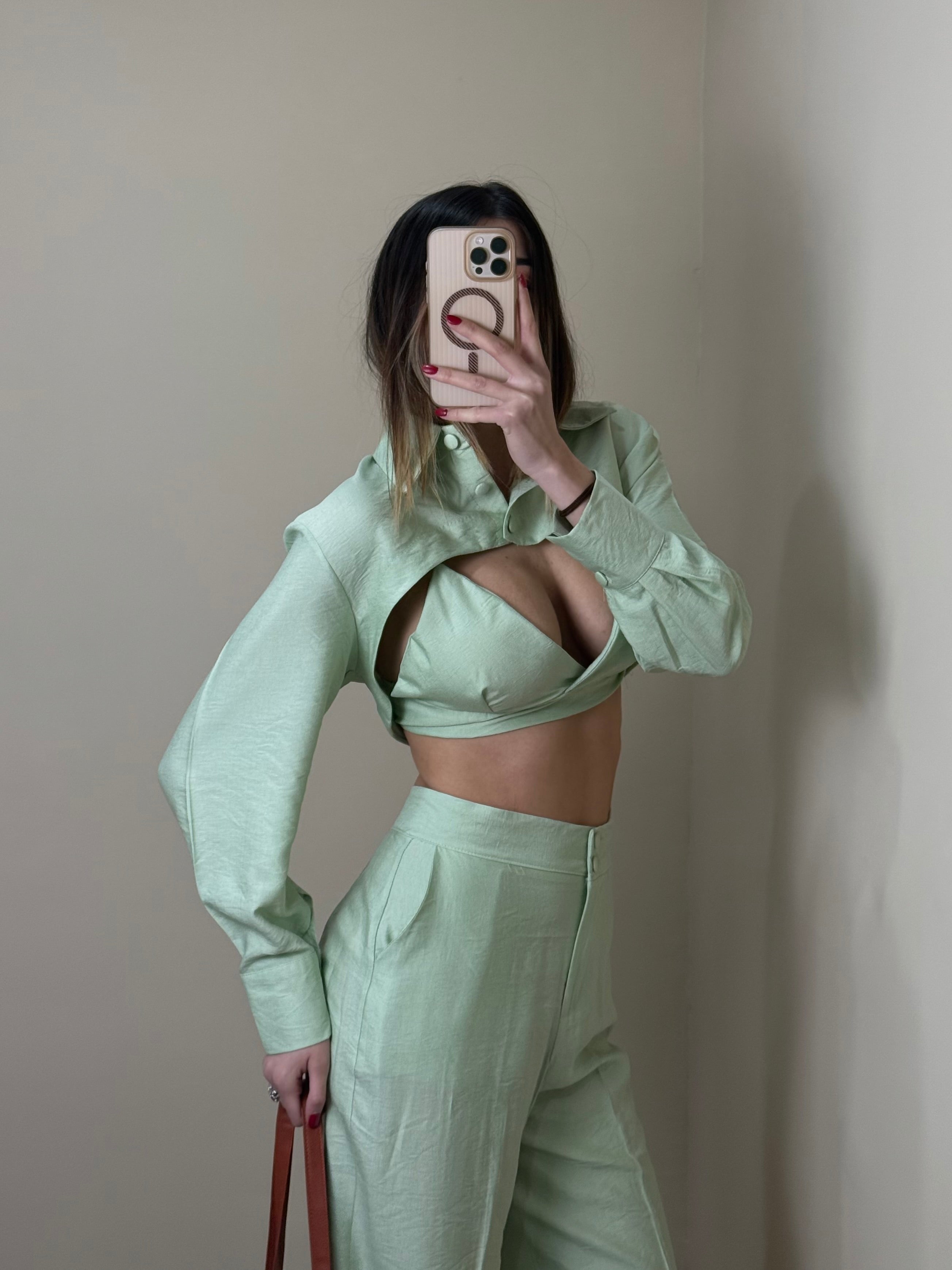 Coordinato misto lino verde menta - LadyB Shop Online