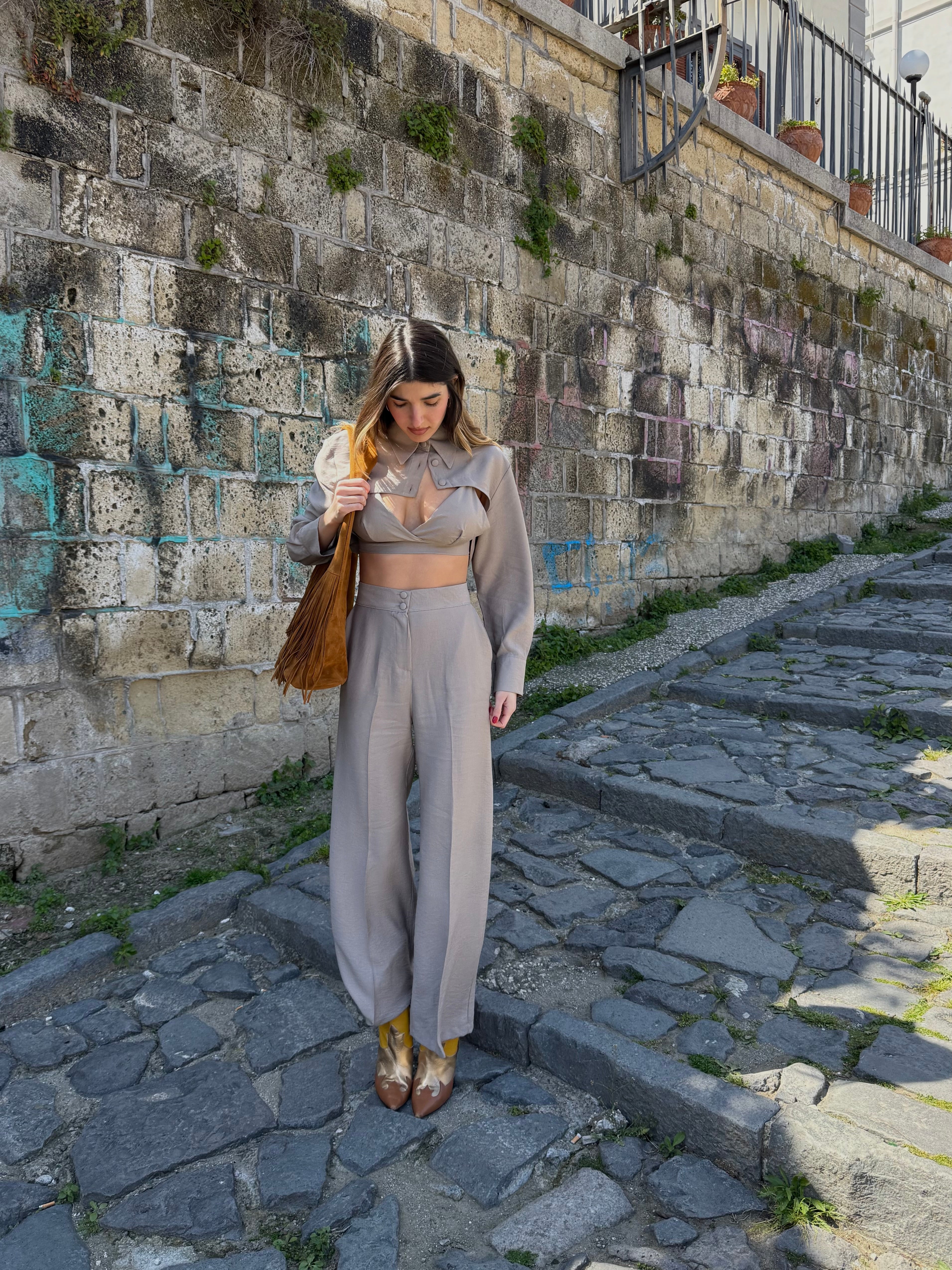 Coordinato misto lino fango - LadyB Shop Online