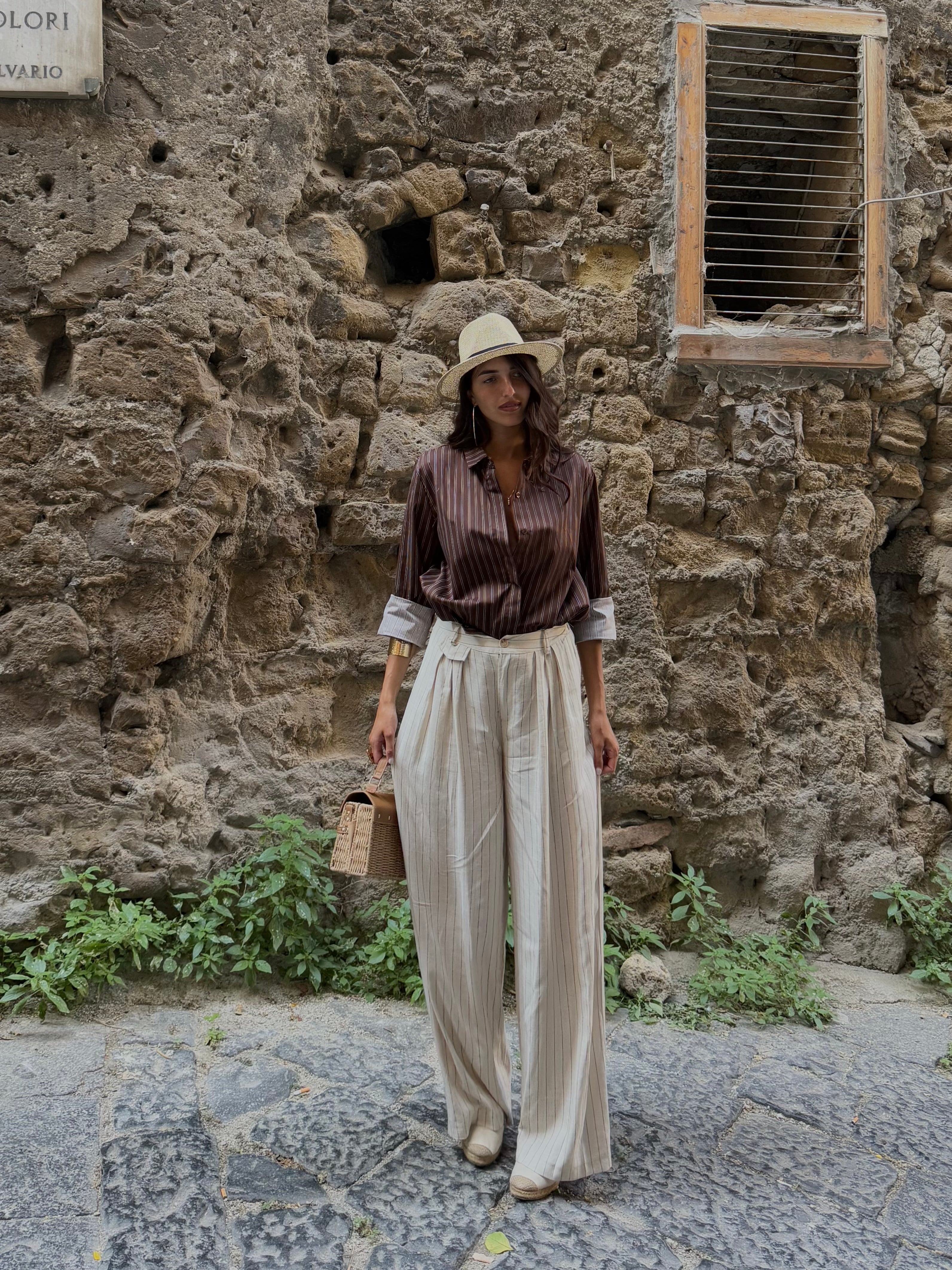 Pantalone misto lino gessato - LadyB Shop Online