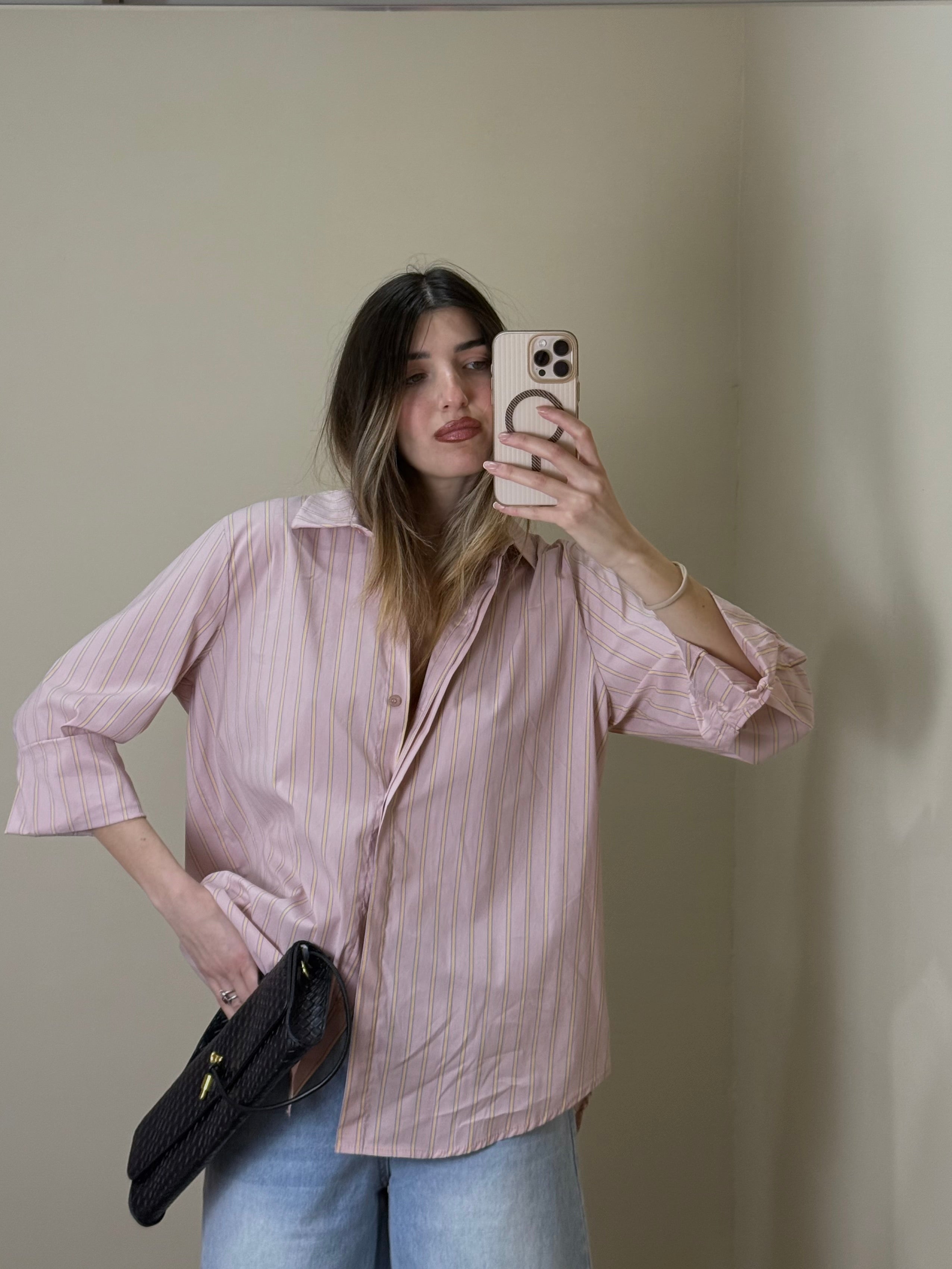Camicia rosa righe gialle - LadyB Shop Online