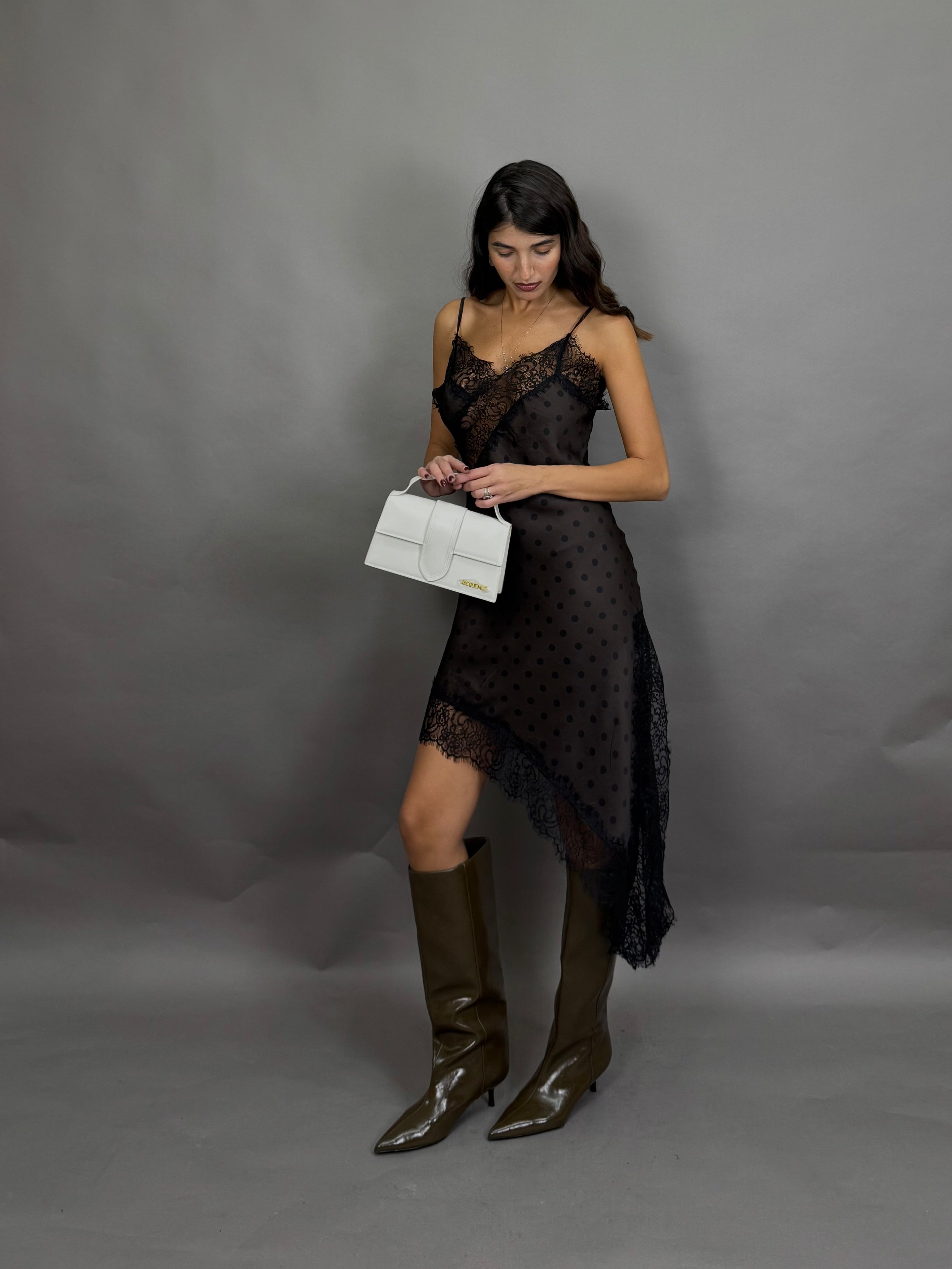 Dress pizzo e pois marrone