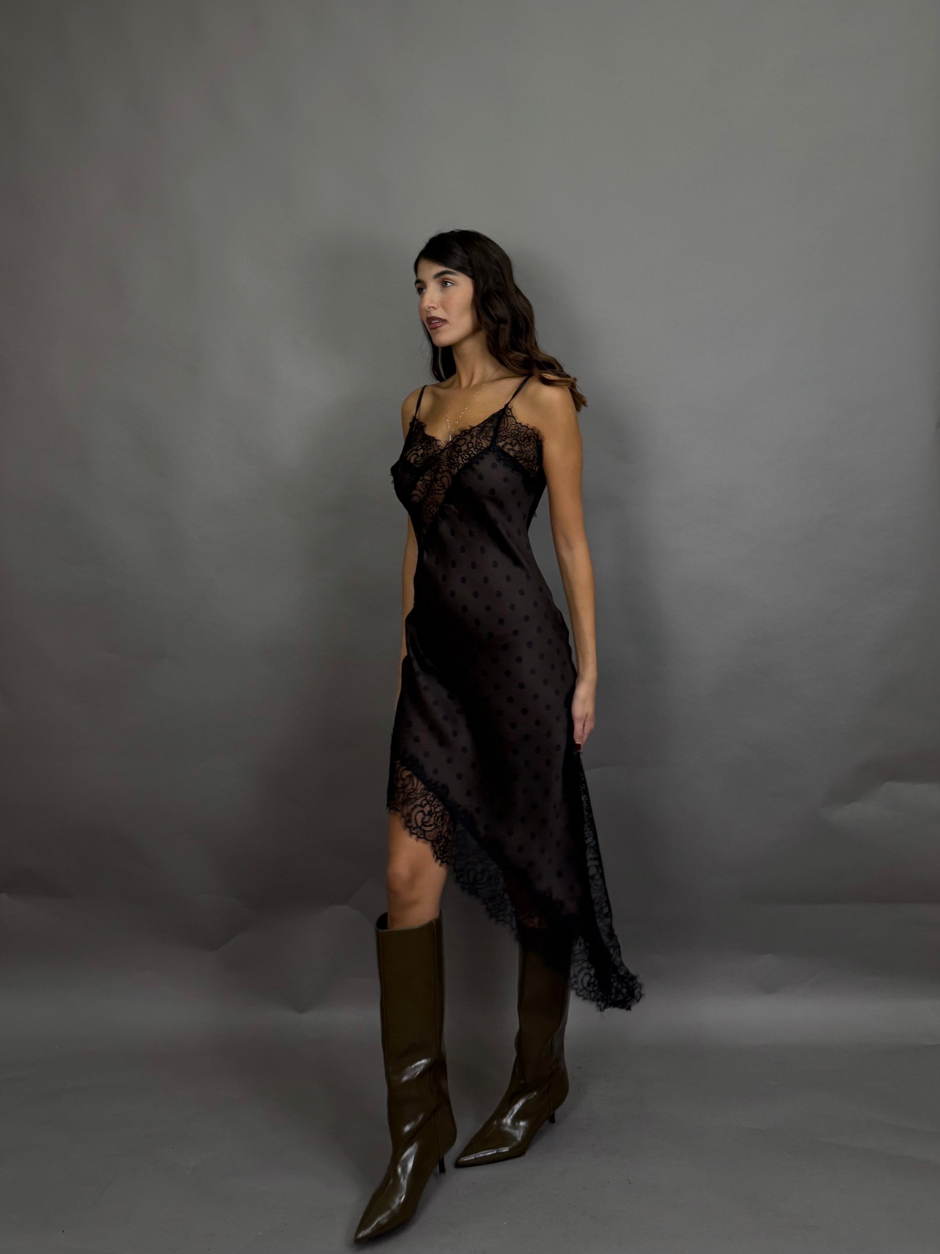 Dress pizzo e pois marrone