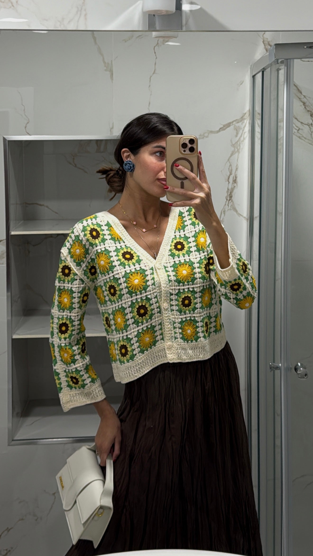 Cardigan in filo traforato verde - LadyB Shop Online