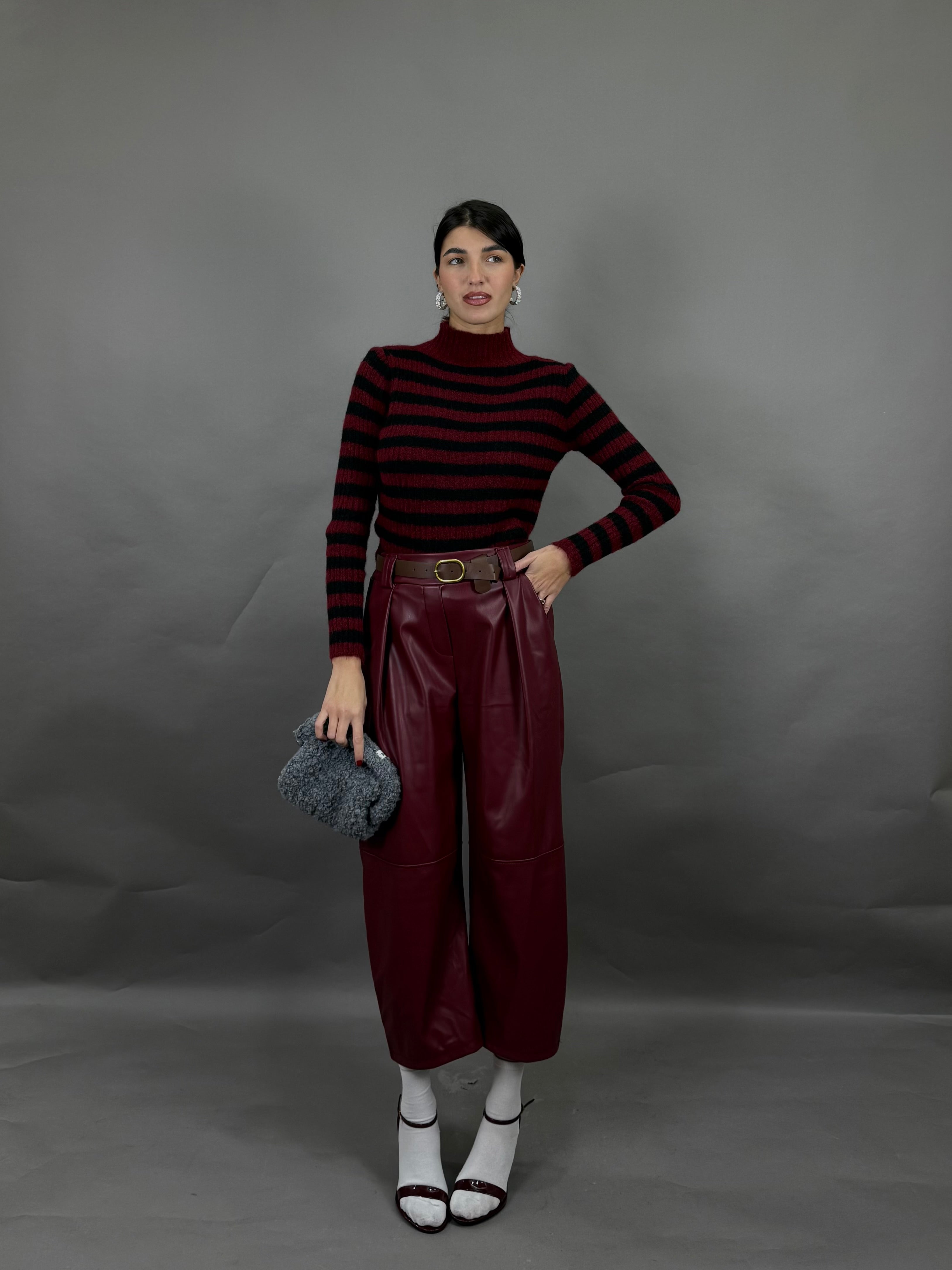 Maxi bermuda ecopelle bordeaux