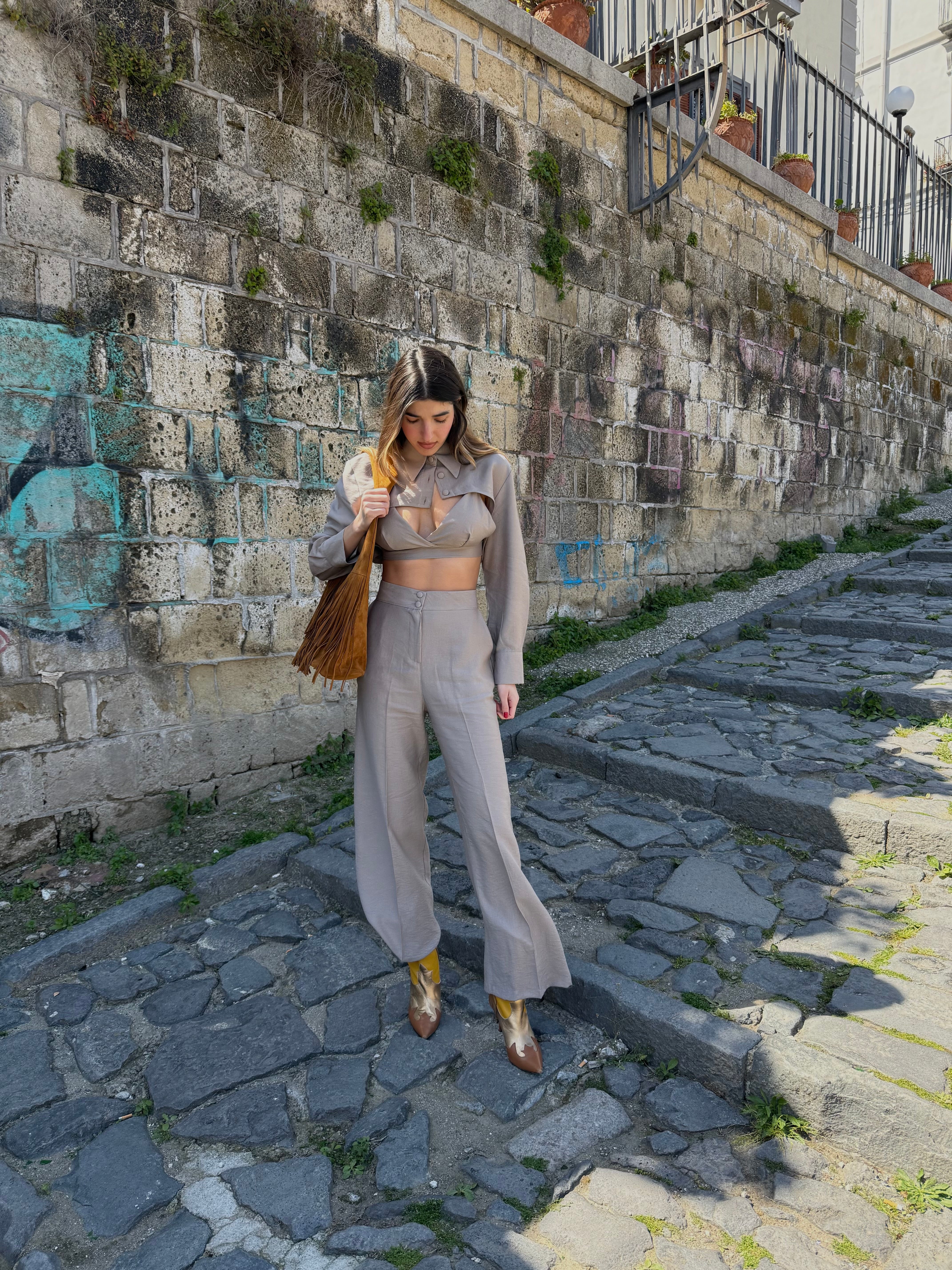 Coordinato misto lino fango - LadyB Shop Online