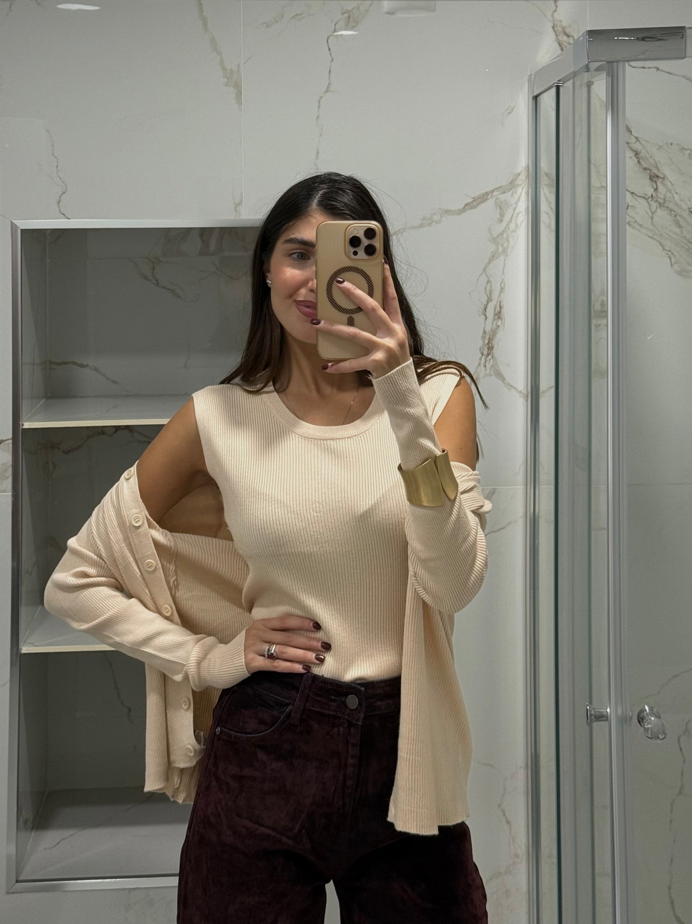 Canotta + cardigan panna