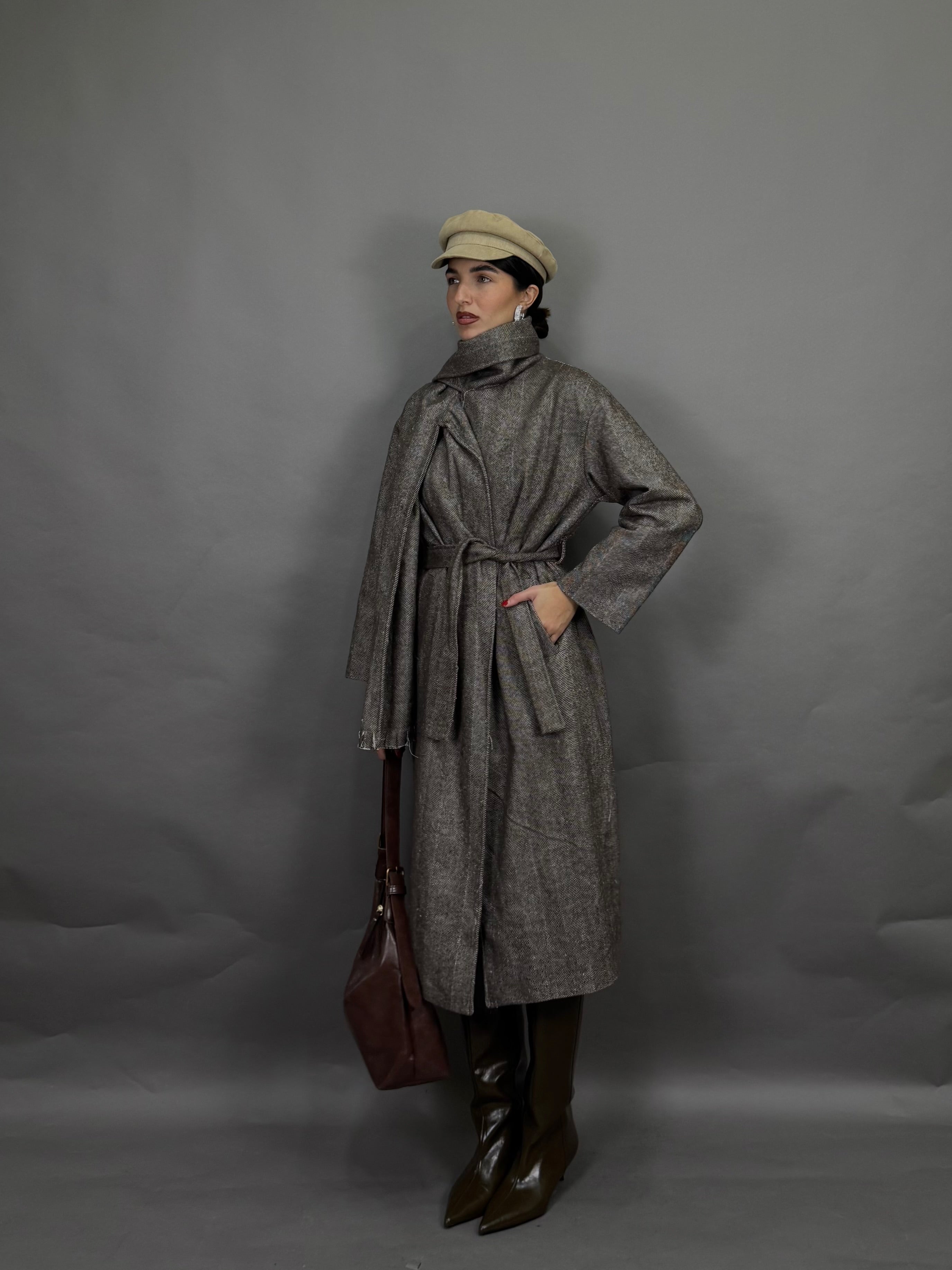 Cappotto sciarpa marrone