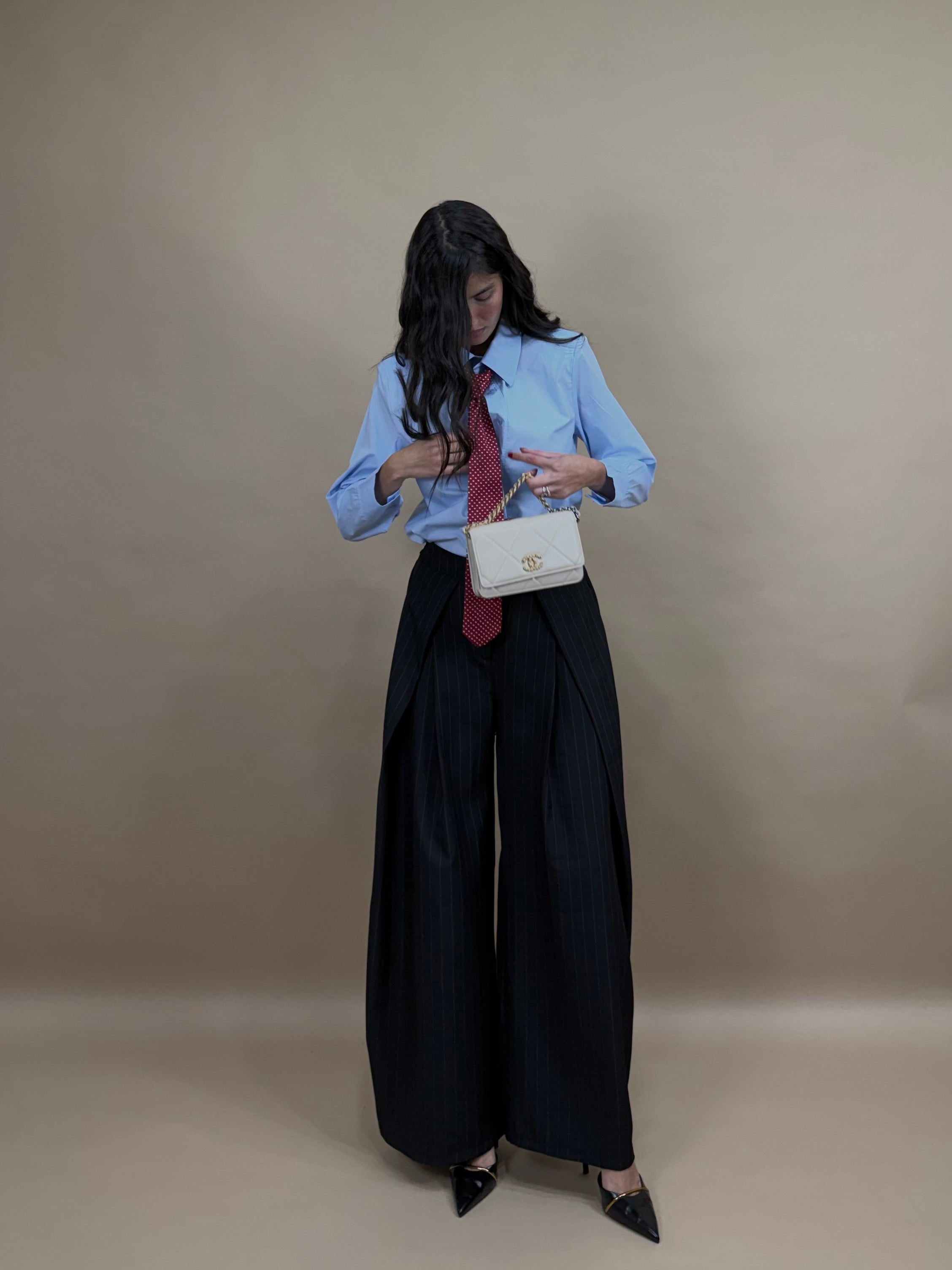 Pantalone gessato nero