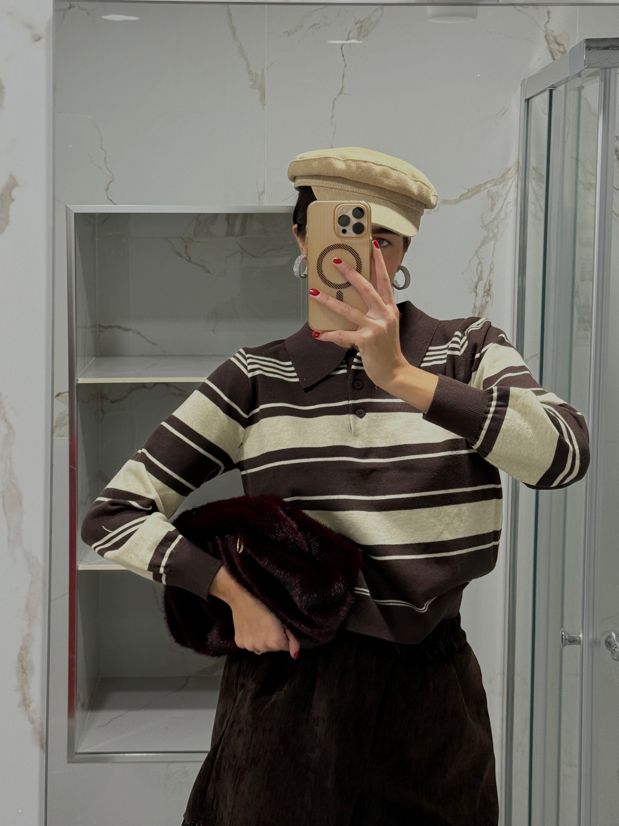 Maglione polo marrone