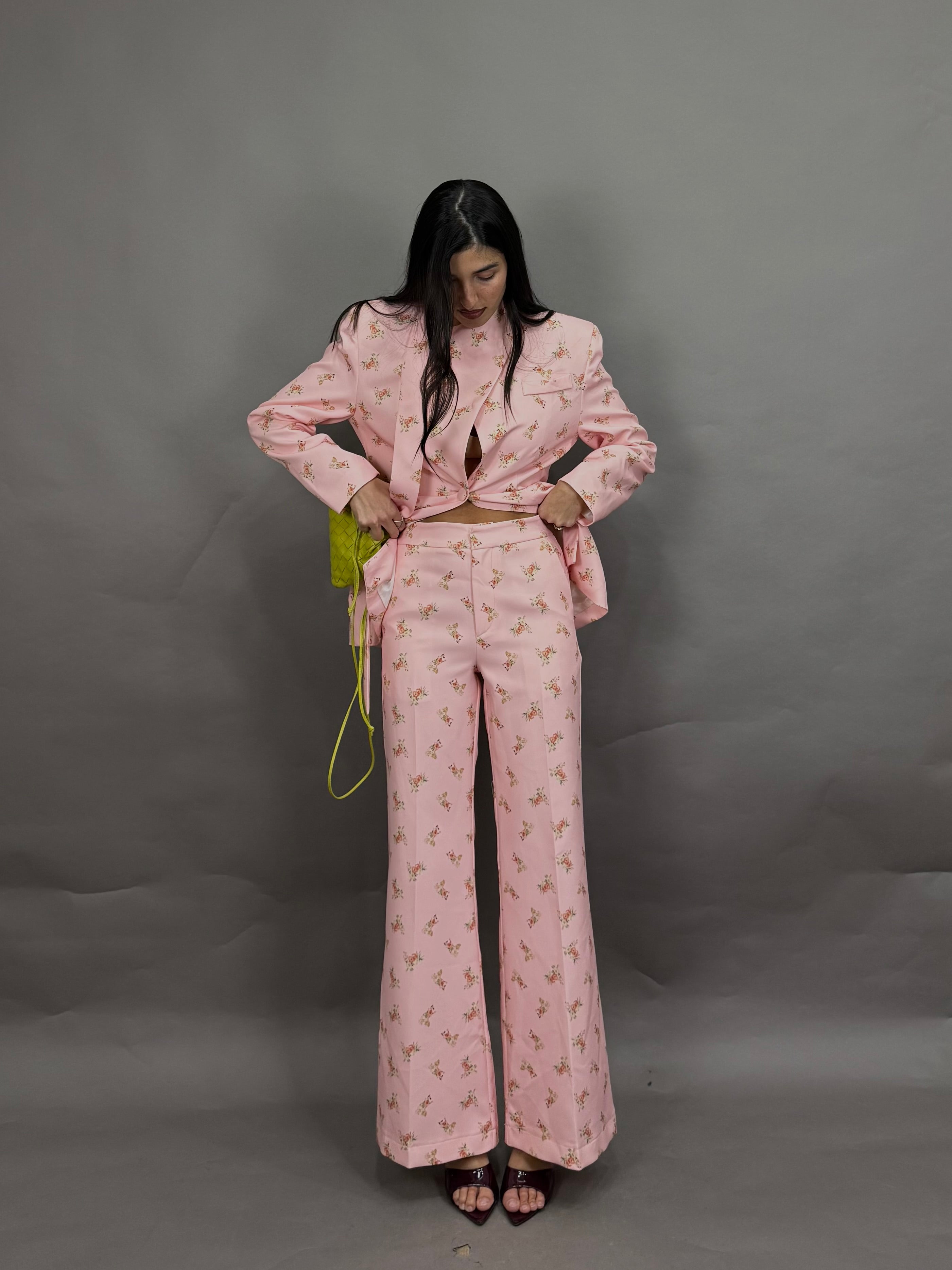 Pantalone fiori lumina rosa