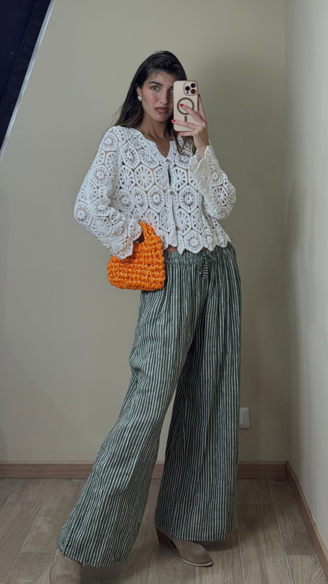 Pantalone in cotone righe verde - LadyB Shop Online