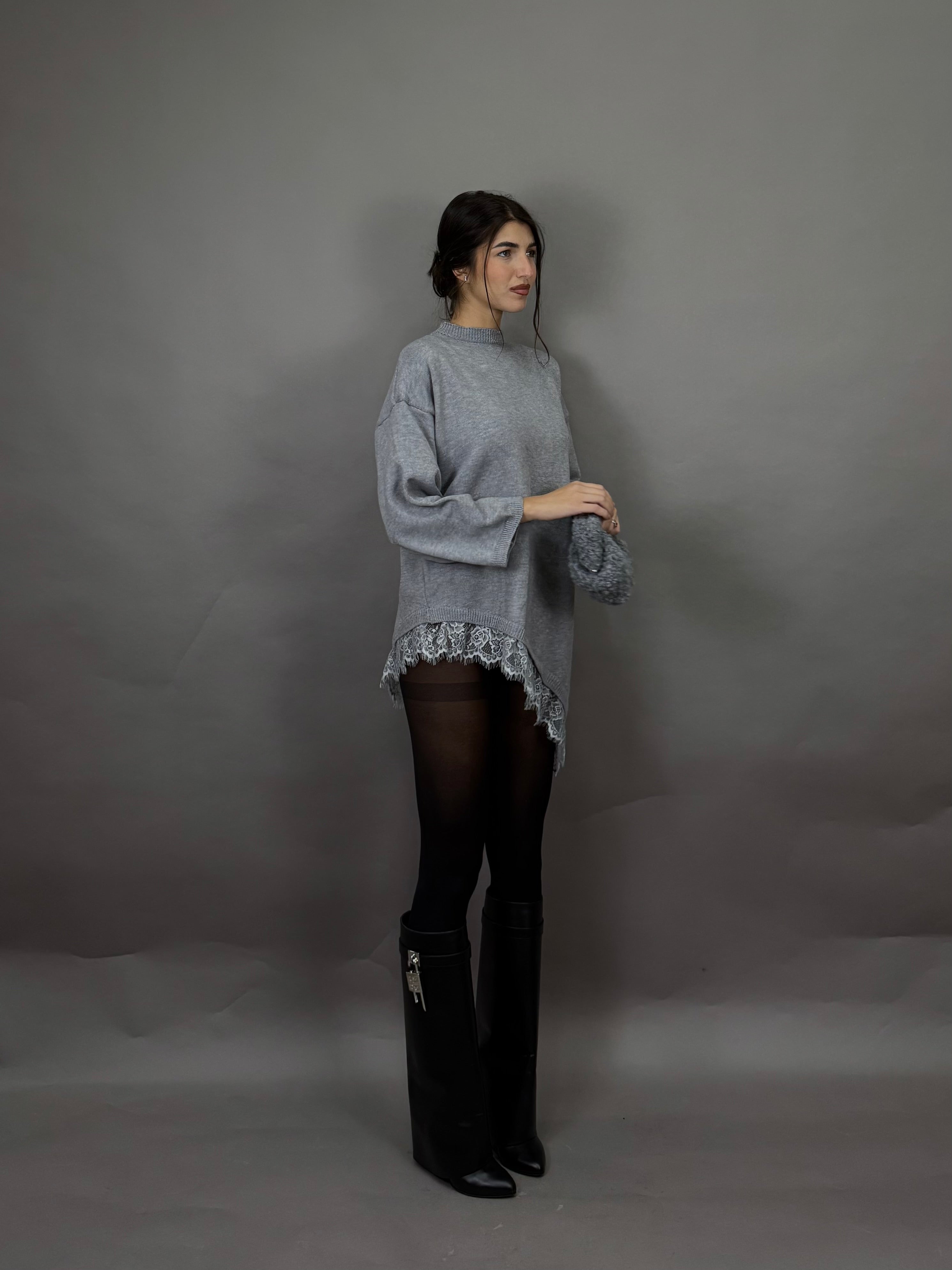 Maglione pizzo grigio