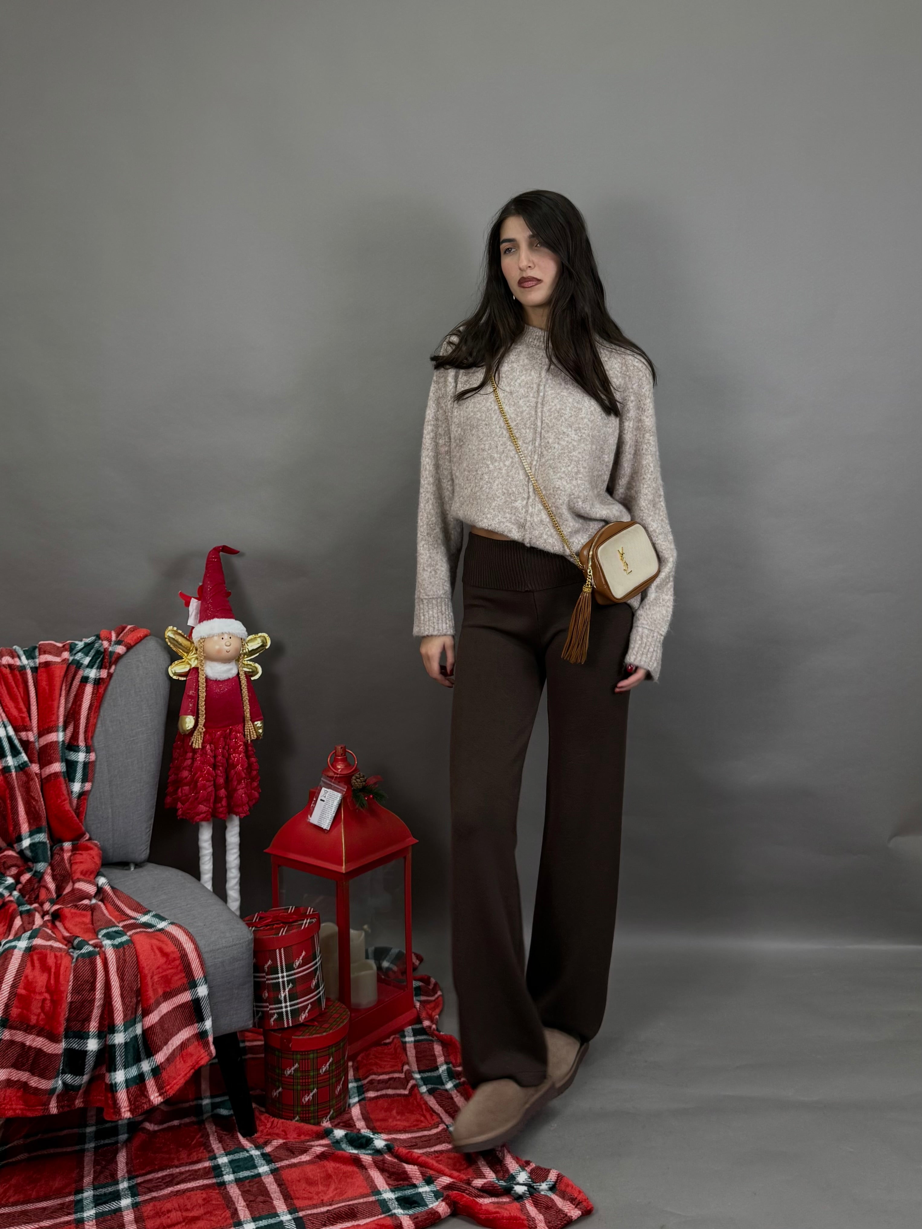 Pantalone lana rasata marrone